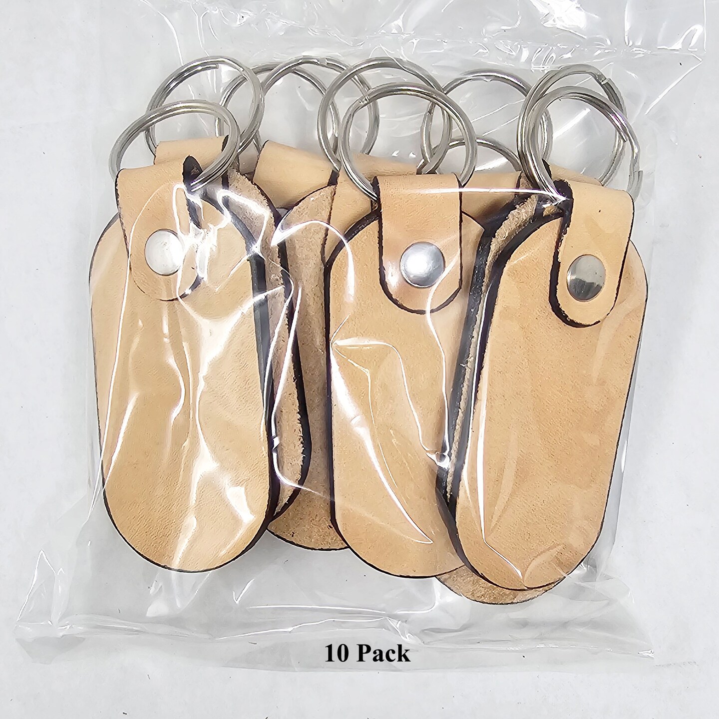 Blank Leather Keychains with Colored Edges &#x2013; DIY Custom Key Fobs -10 Pack