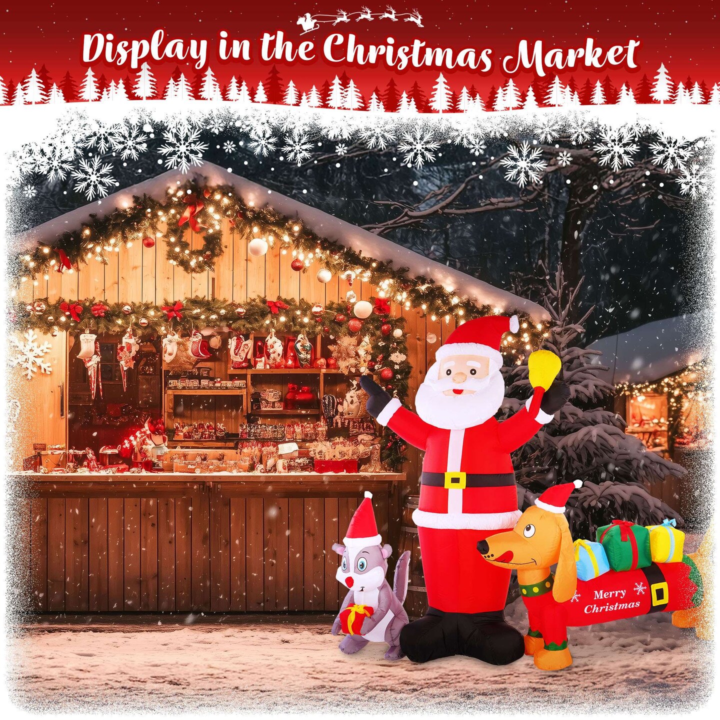 G128 6.5 ft Santa Claus with Dog and Raccoon Christmas Inflatable Decor with LED Lights, Christmas Outdoor Holiday Yard Decoration, Fast Inflate, Weather-Resistant, Outdoor Use