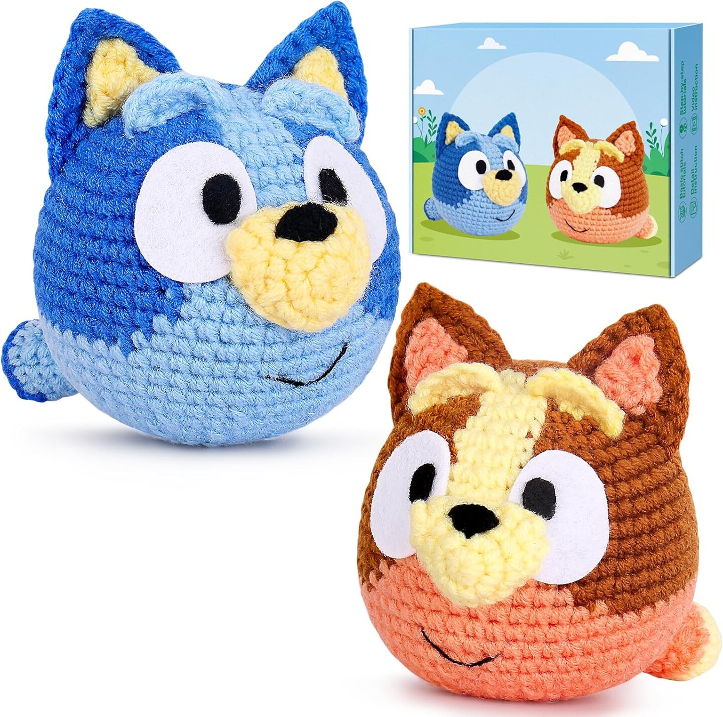 Crochet Animal Kits Kids Knitting Supplies (Blue & Brown) 6.3 x 5.12 x 2.36 inches