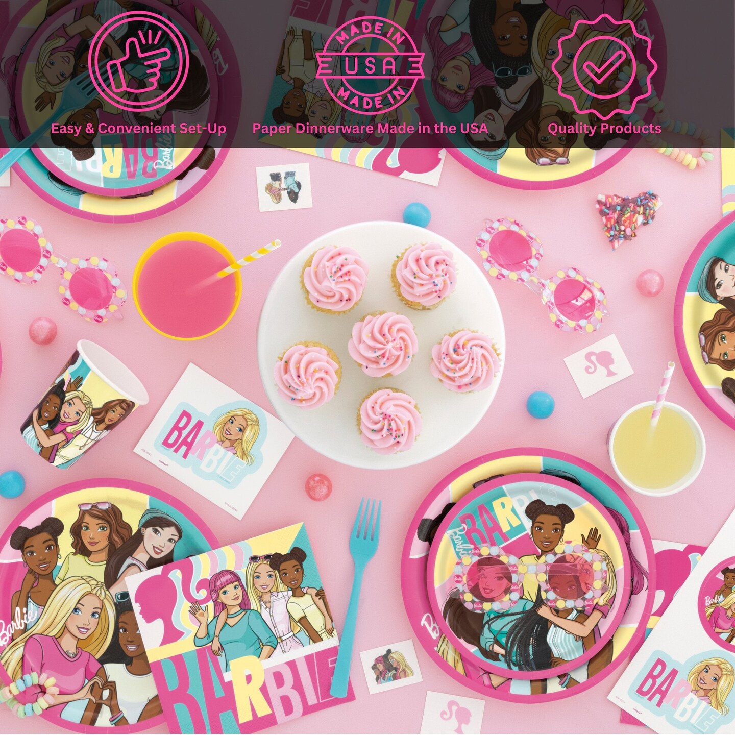 Barbie Birthday Party Supplies Bundle with Barbie Cake Plates &#x26; Barbie Napkins - Serves 16