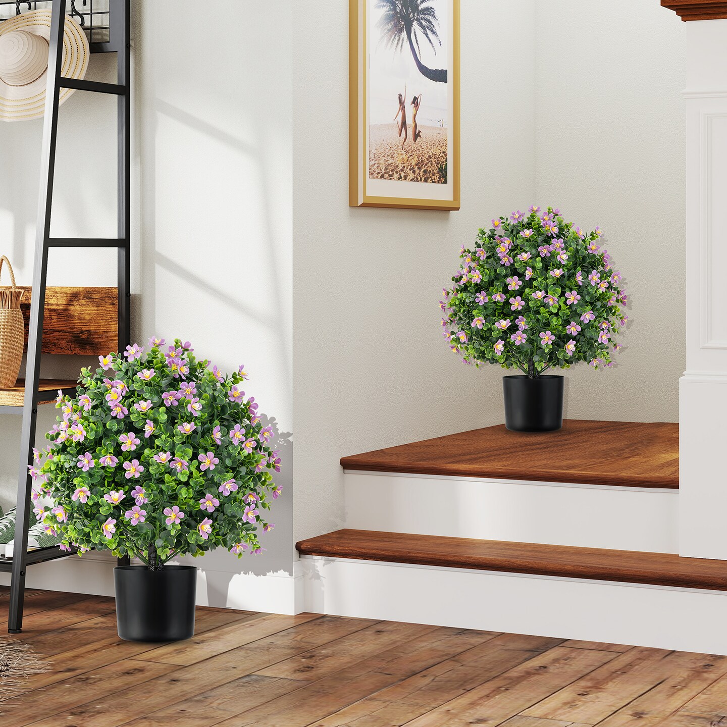 Artificial 2 Pack Topiary Ball Trees with Cement Pots Indoor or Outdoor