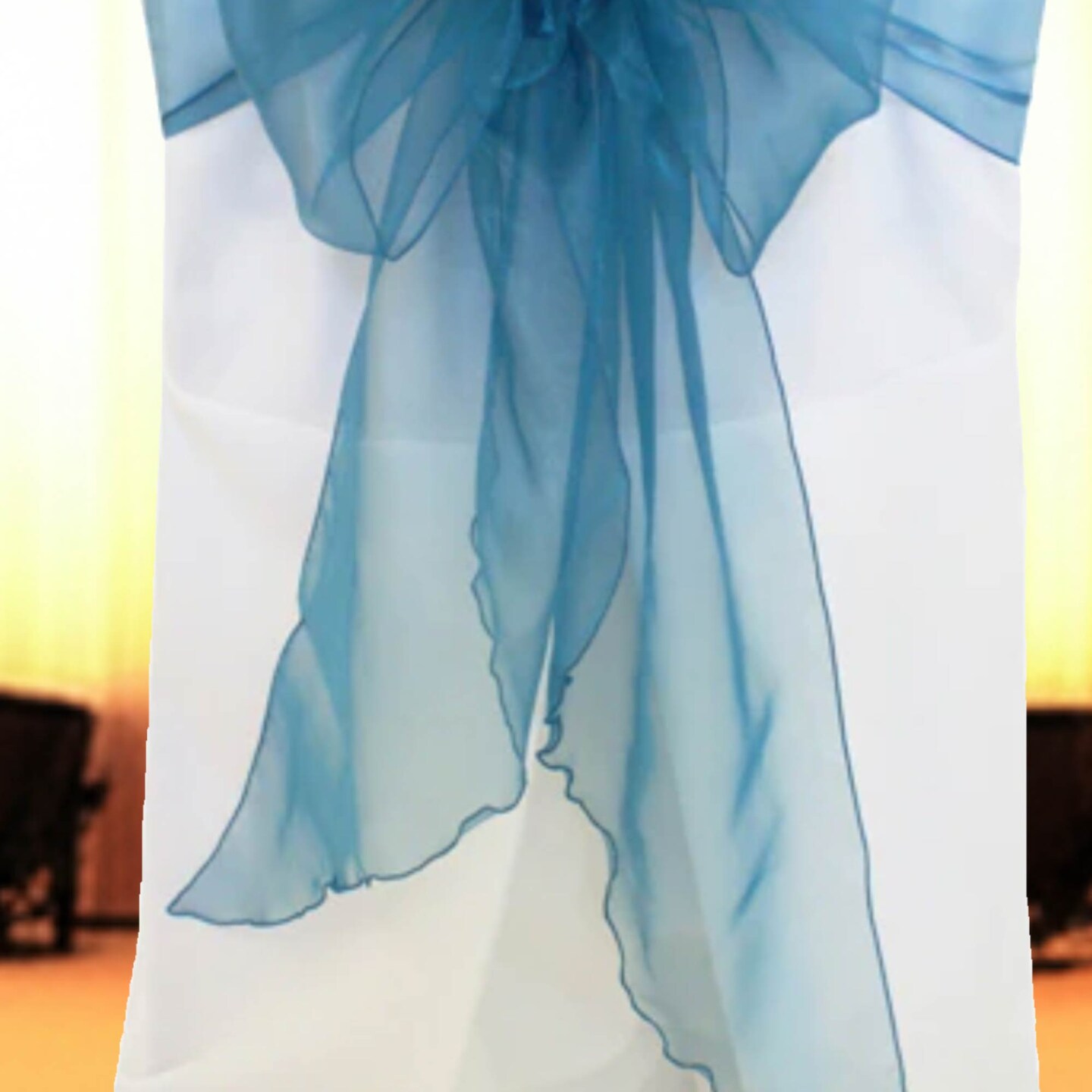 10 Pieces Peacock Organza Chair Bands, 12&#x22;x116&#x22; Stylish Angled End Decor