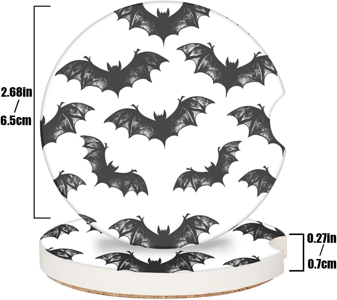 Cup Holder Coaster for Car, 2 Pack Car Coasters for Cup Holders (Bat White)