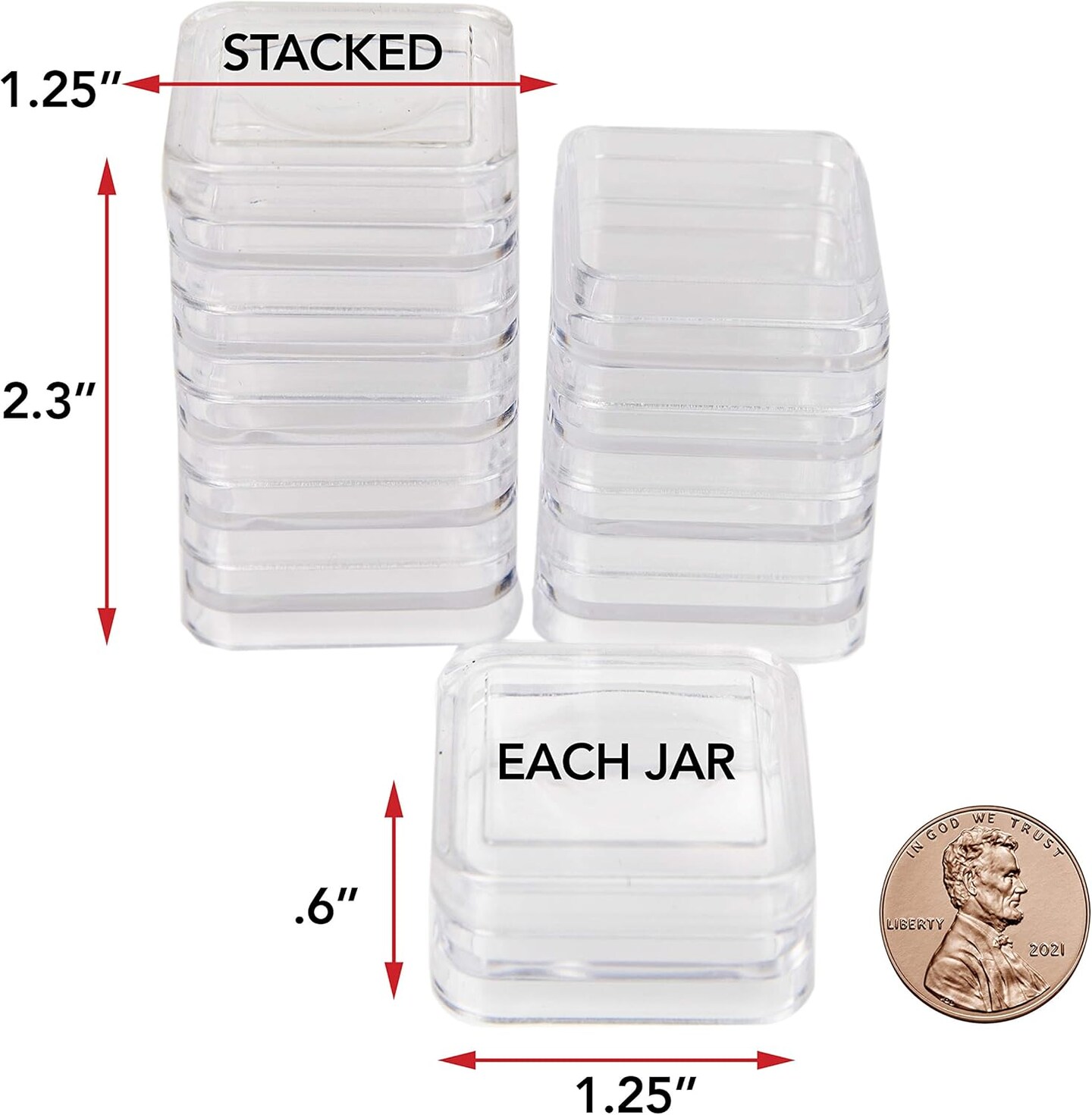The Beadsmith Personality Case &#x2013; 2 Clear Square Stacker Jar Set &#x2013; Each Stack Measures 1.25 x 2.3 inches - Total 10 Jars and 2 lids, for Storage of Small Items, Crafts, Jewelry, Hardware