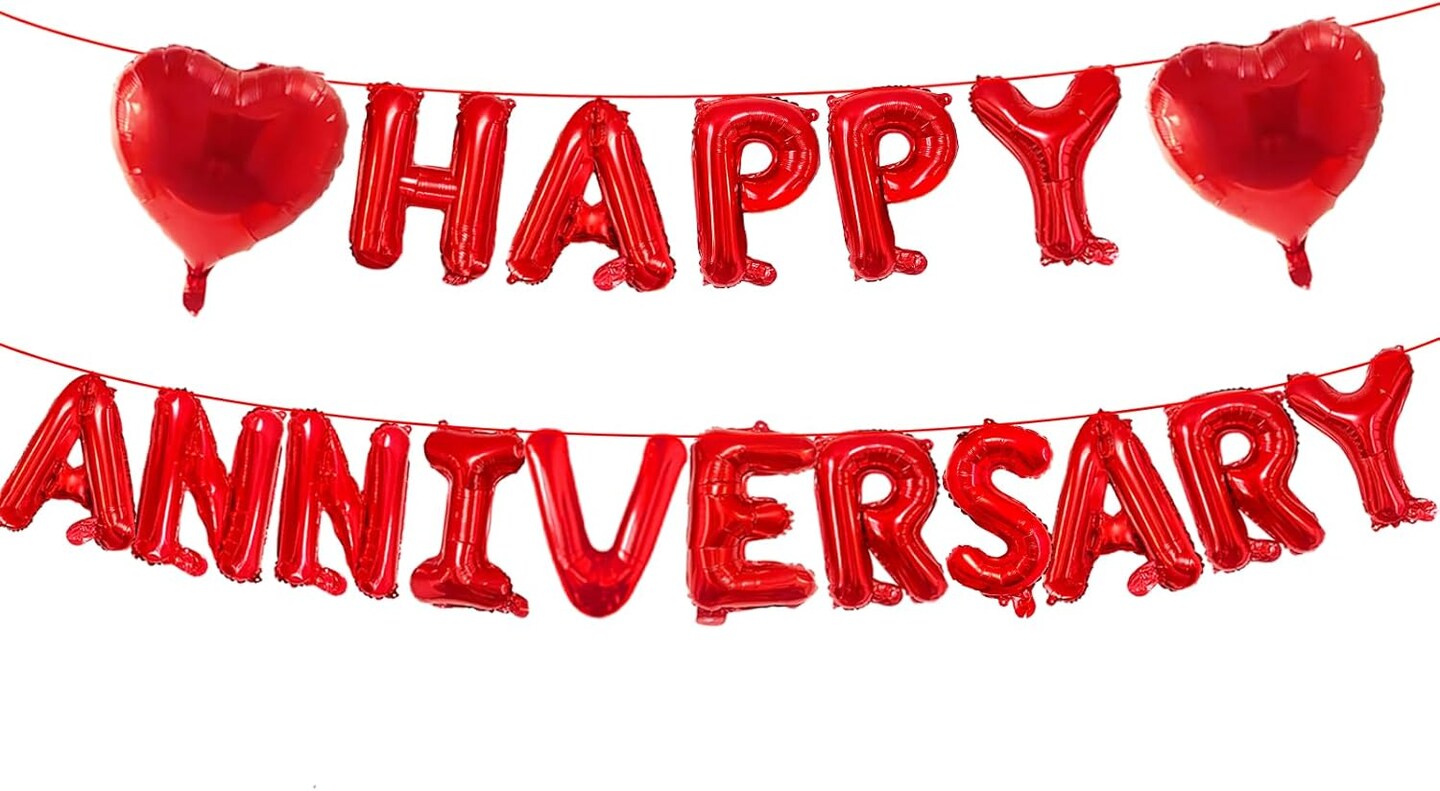 16" Red HAPPY ANNIVERSARY Letter Balloons with 18" Heart-Shaped Foil Balloons (Red)