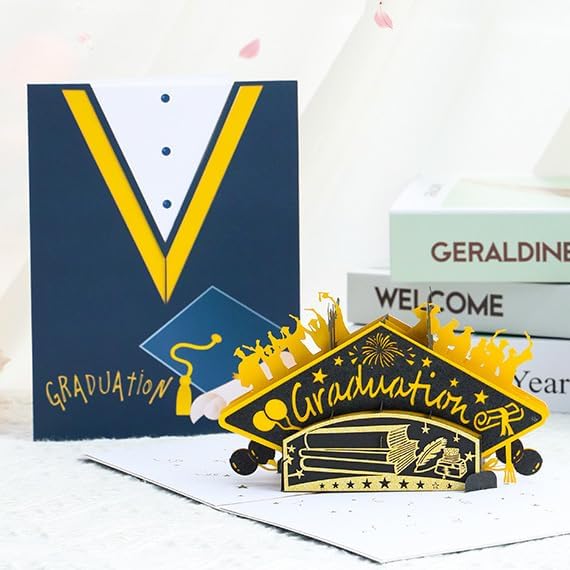 Graduation Pop Up Card – 3D Graduation Cap Greeting Card with Envelope & Blank Note – Handmade Congratulations Card for College, High School, or University – Gift for Him, Her, Class of 2025