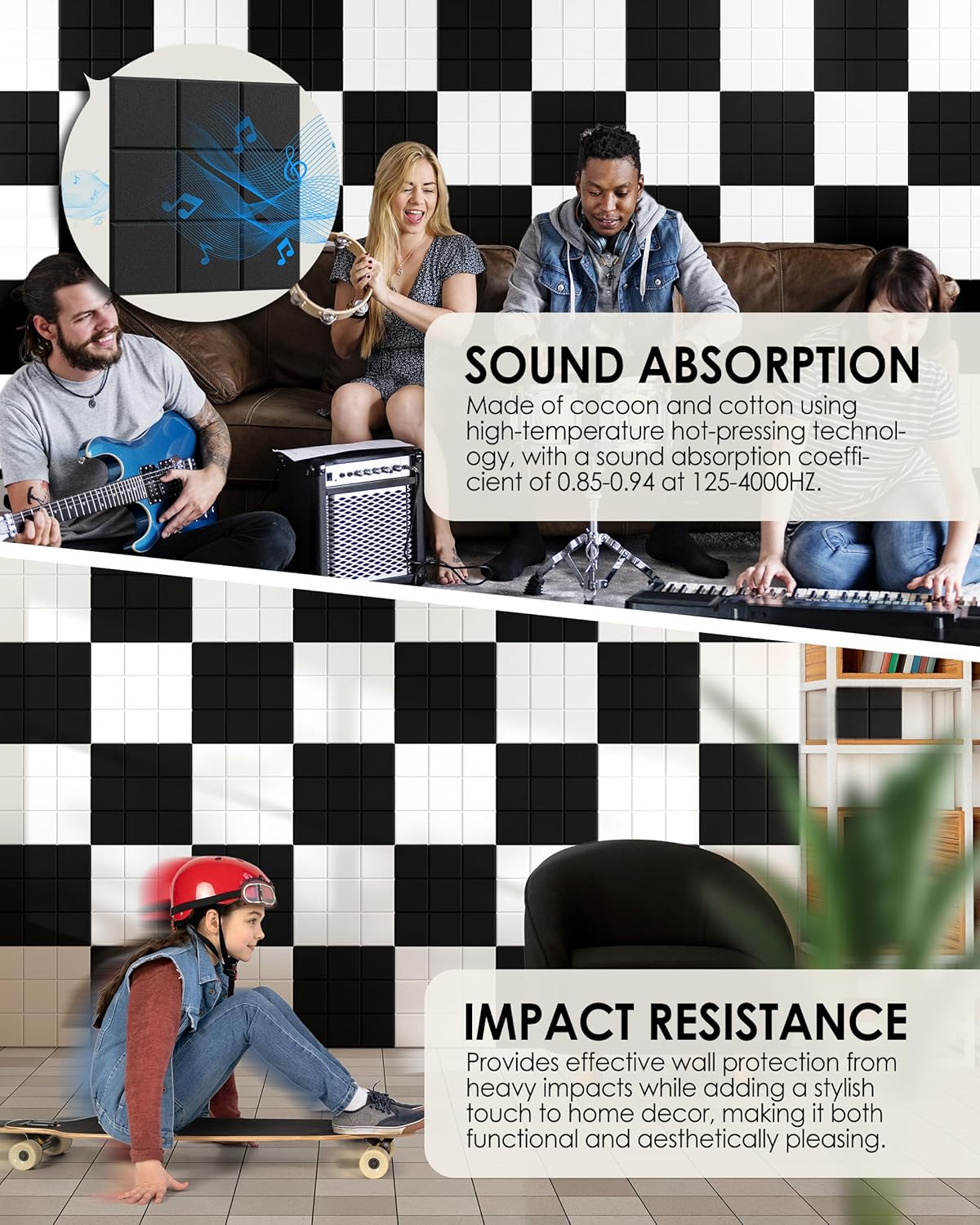 Nine-Grid Cork Board 36&#x22; x 24&#x22; Self-Adhesive Pin Board, 6 Pack Black Felt Bulletin Board