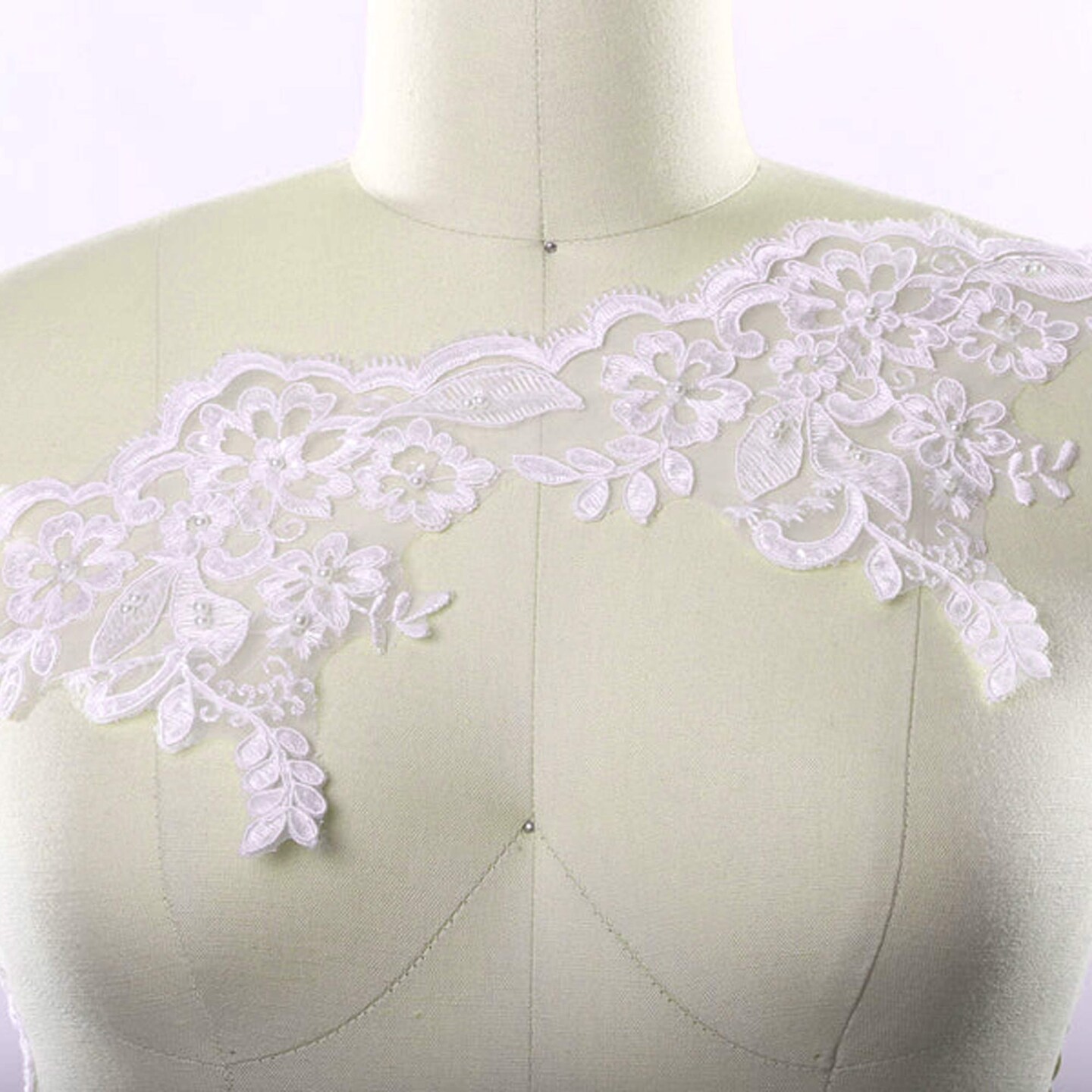 1 Yard 6 Inch Ivory Sequin Beaded Bridal Lace Trim for Wedding Dresses