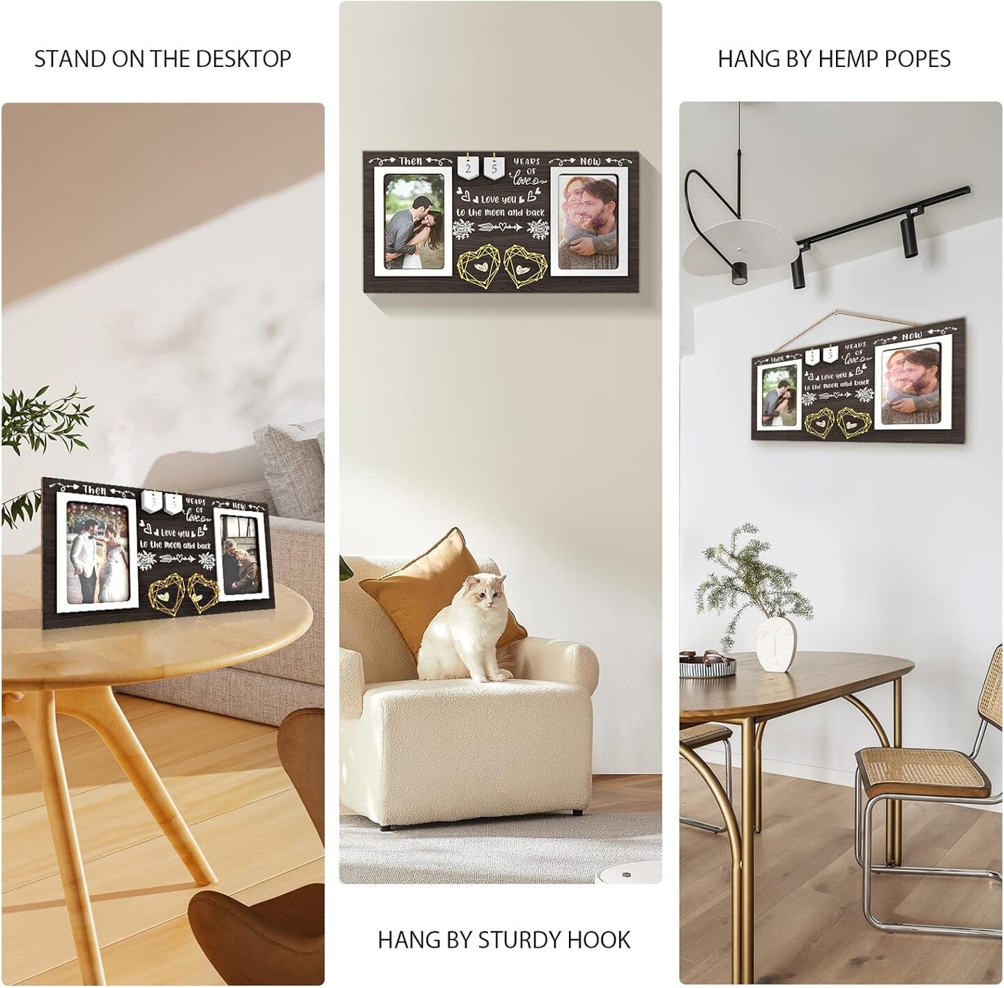 Then & Now Anniversary Picture Frame - Holds 2 4x6 Inches Photos (Black) 15.7"L x 0.7"W