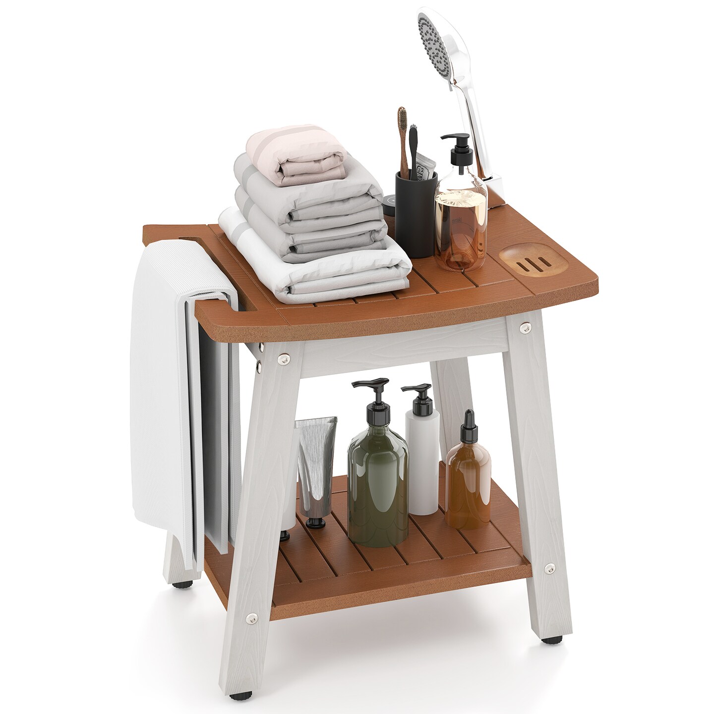 Waterproof Shower Bench Seat with Handle and Storage for Bathroom or Outdoors