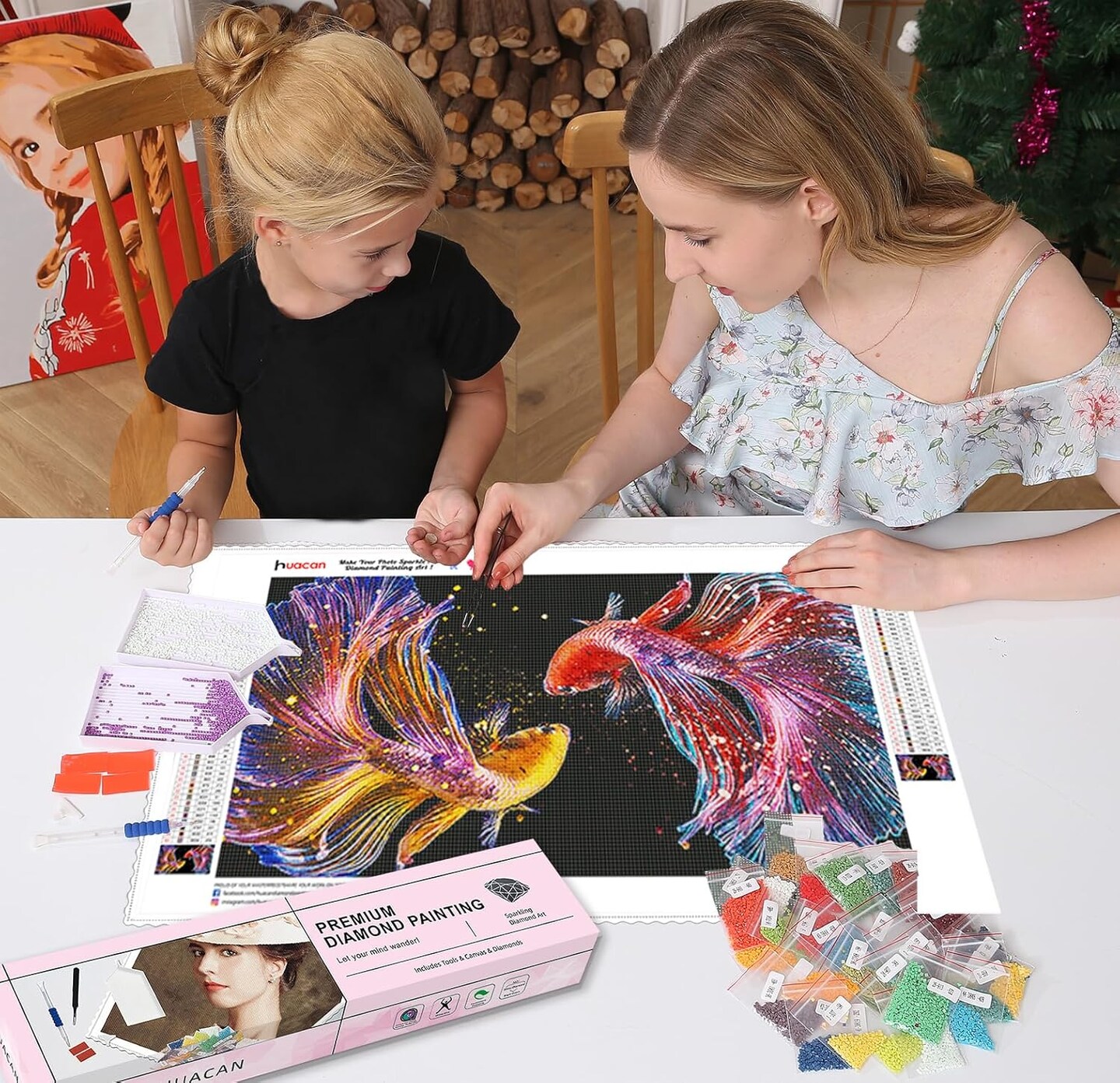 Diamond Painting Kits for Adults Fish Diamond Art Kit AB Diamond Painting Full Drill 5D DIY Round Rhinestone Art Craft Kits for Gift Home Wall Decor 19.6x9.8 Inch
