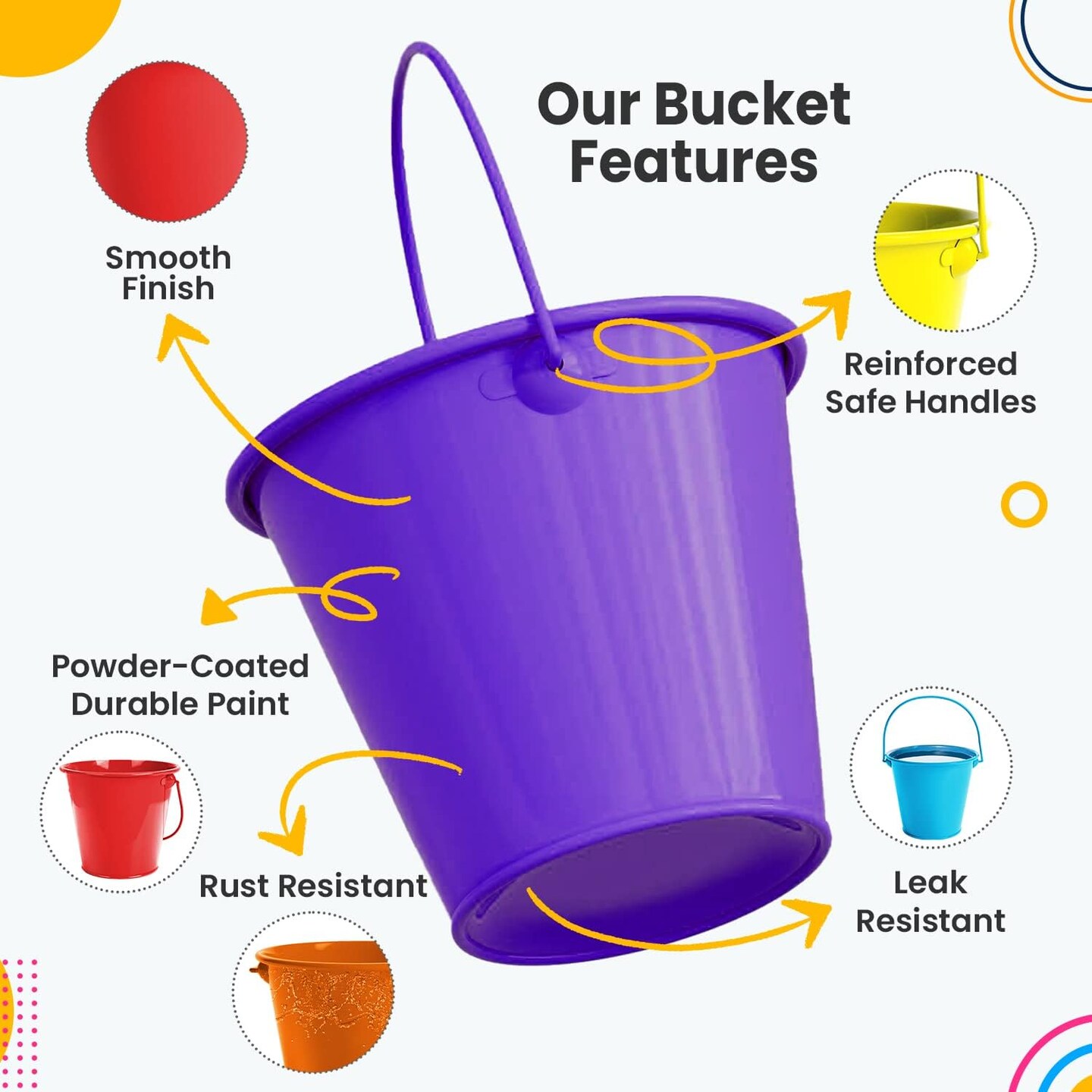 Small Metal Buckets with Handle 6 Pcs - Multicolor