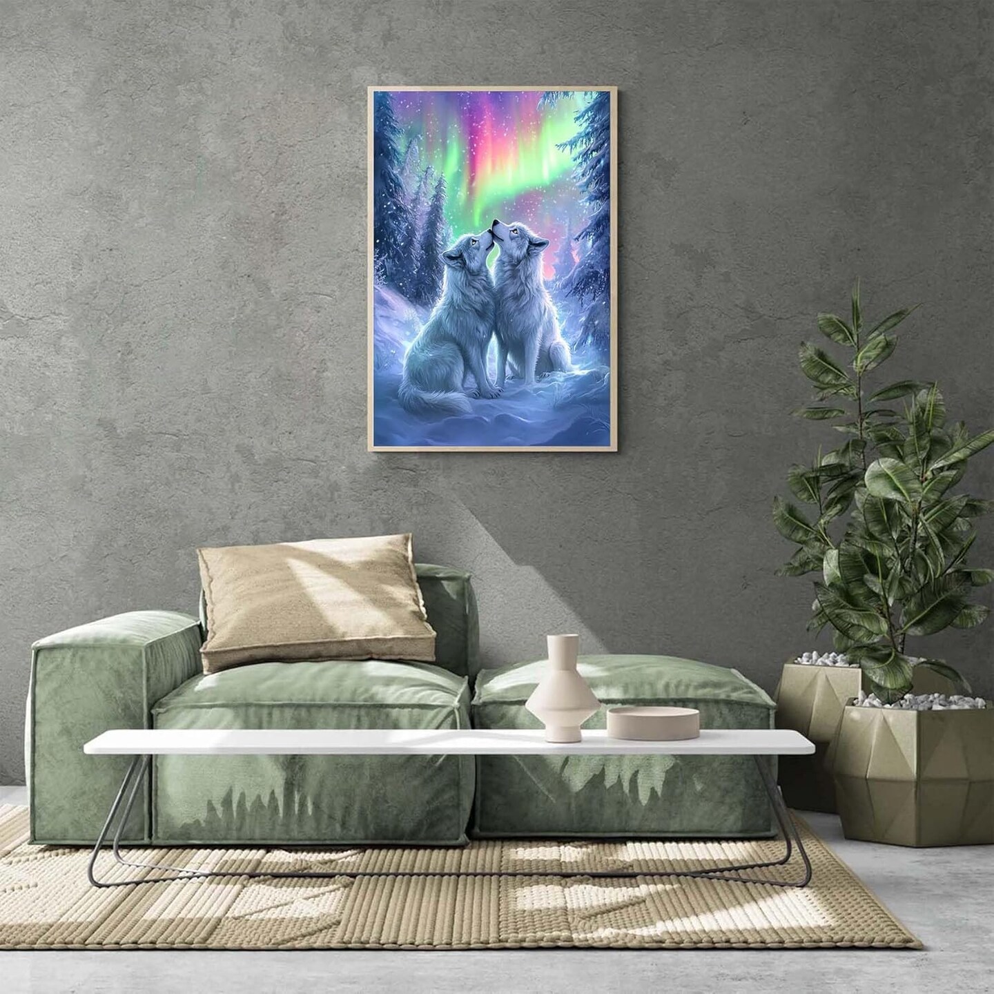 Wolf Diamond Painting Kit (Snow Aurora White Wolf) 12×16 inch