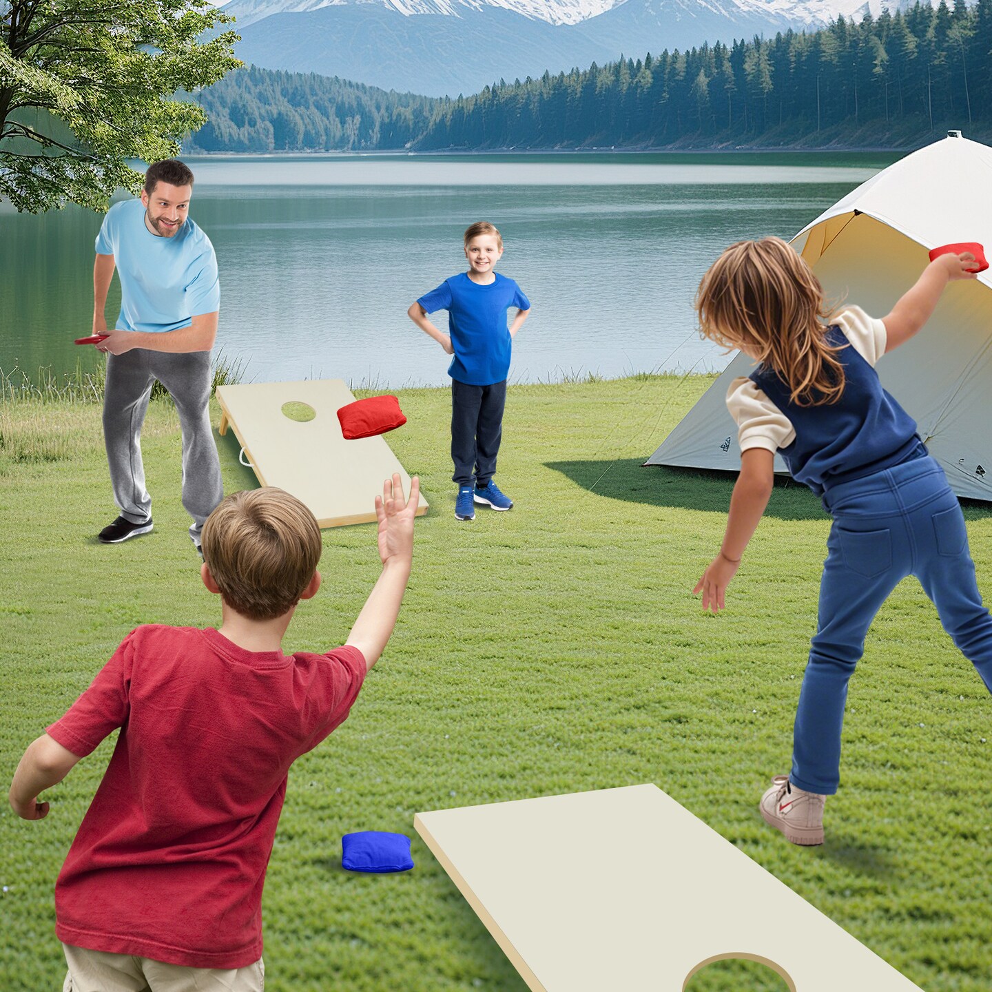 Natural Solid Wood Cornhole Board Set Portable Corn Hole Game Board Includes 8 Bean Bags