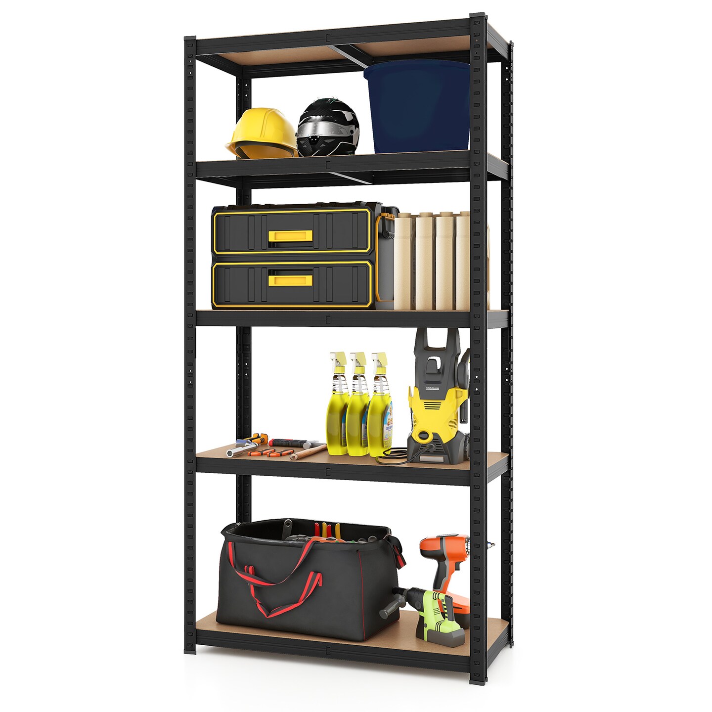 5-Tier Tall Freestanding Heavy Duty Metal Utility Rack with 5 Adjustable Shelves Suitable for Kitchens or Garage