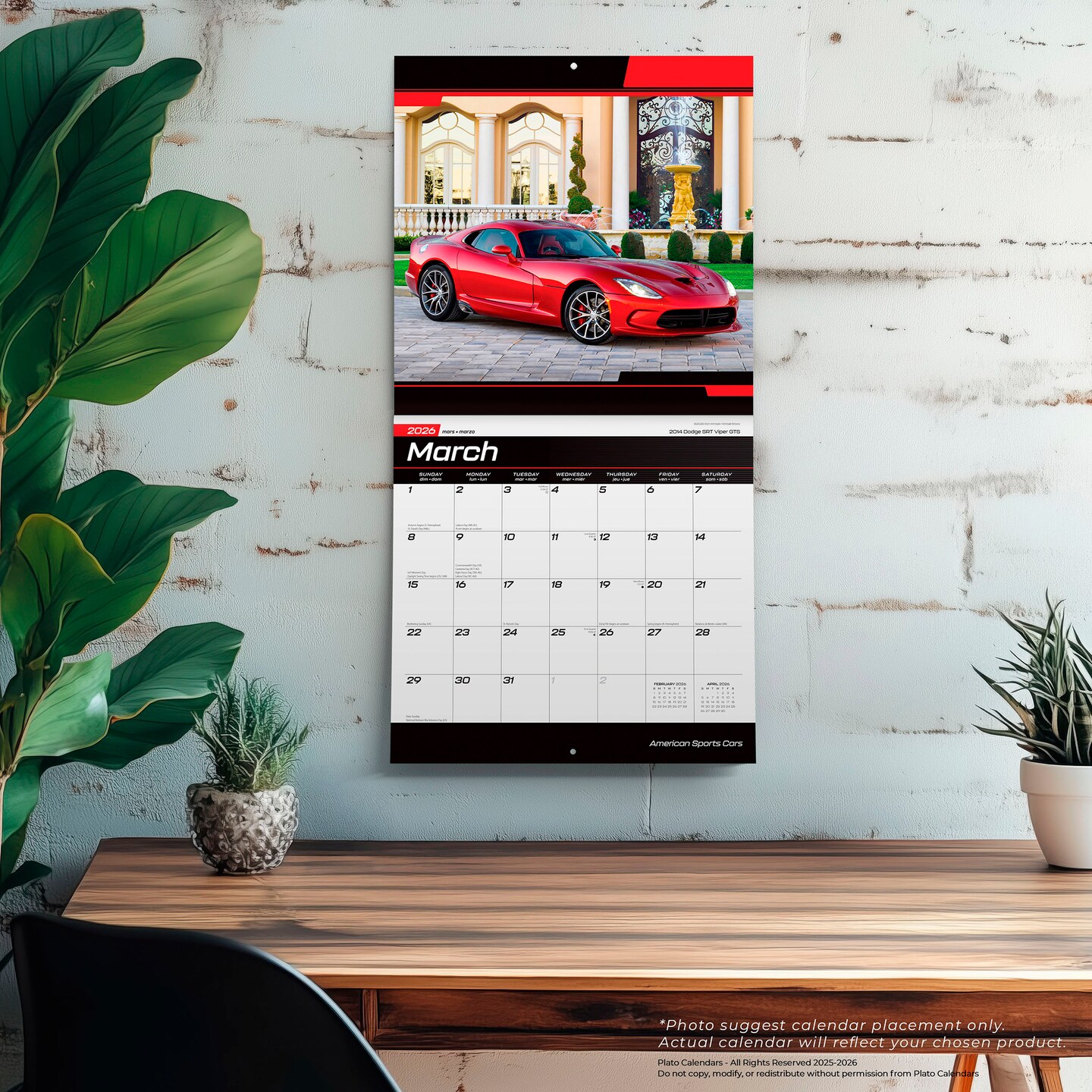 American Sports Cars OFFICIAL | 2026 12 x 24 Inch (Hanging) Monthly Square Wall Calendar | Foil Stamped Cover