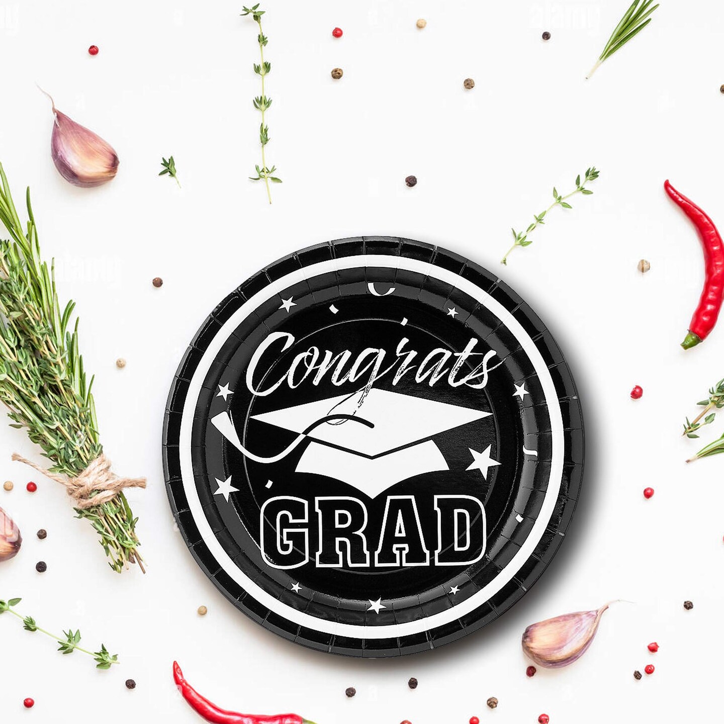 25 Count Black Congrats Grad Dessert Plates Graduation Party Supplies Paper Celebrations