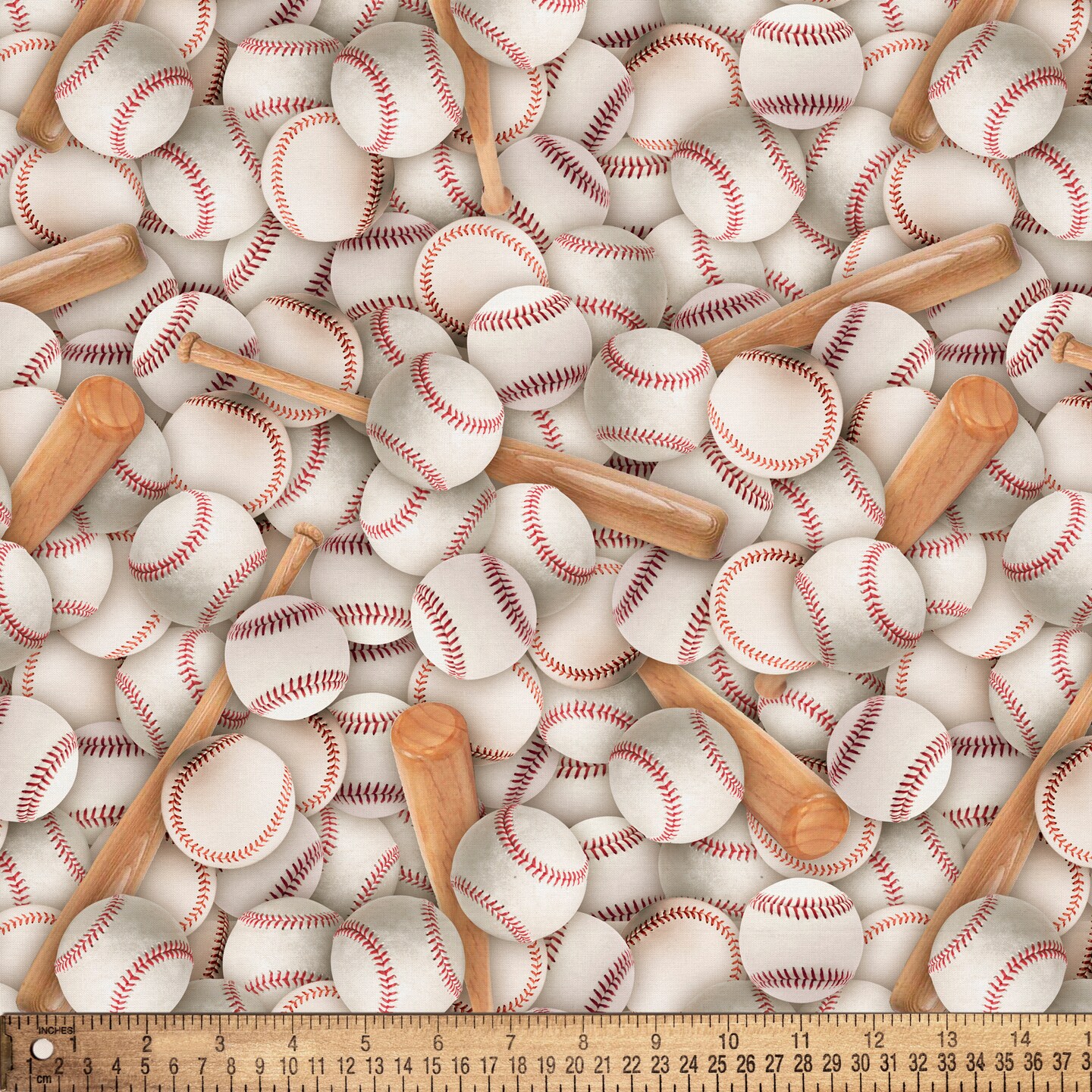 BASEBALLS AND BATS WHITE CREAM 1 YD CUT COTTON