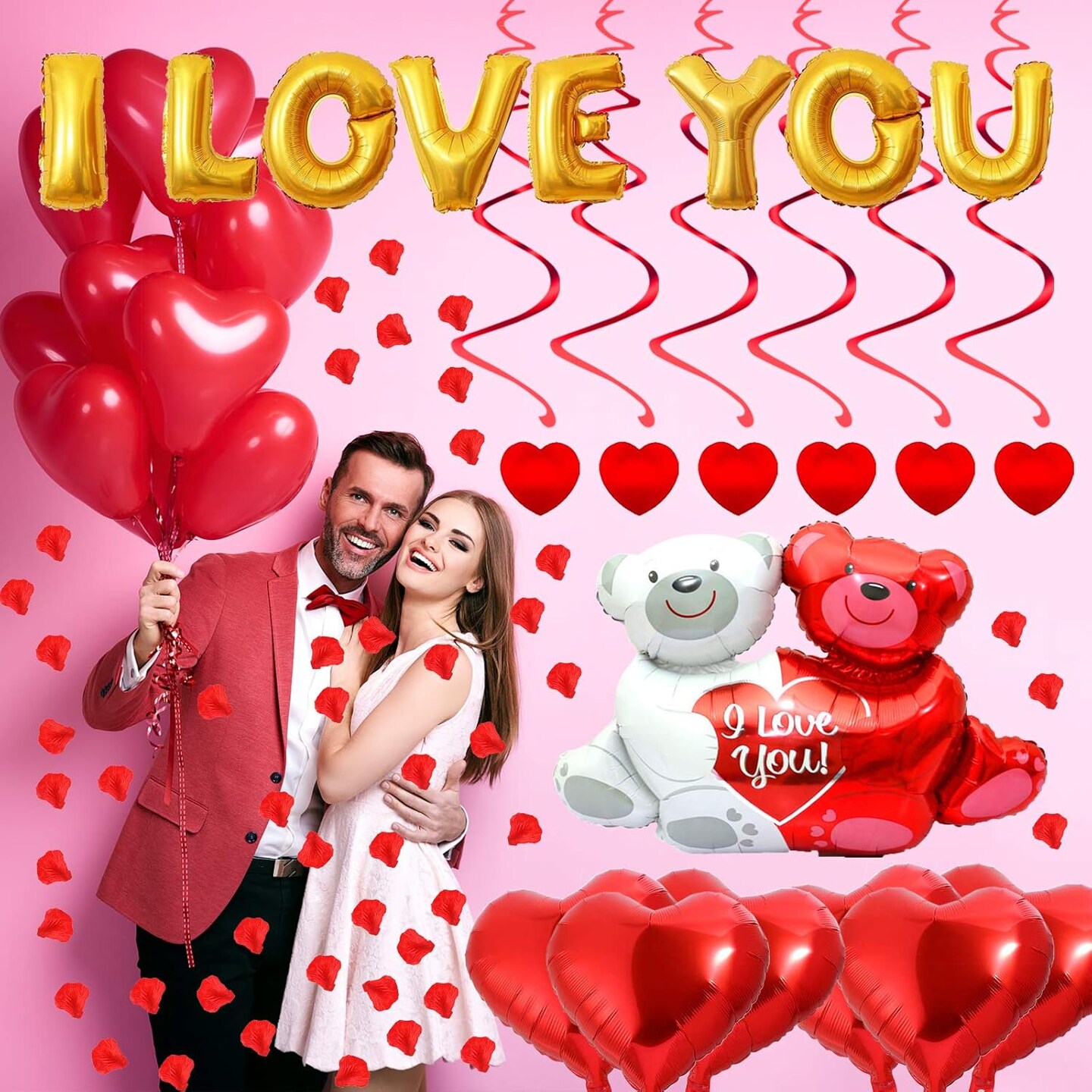 I Love You Gold Balloons and Heart Balloons Kit