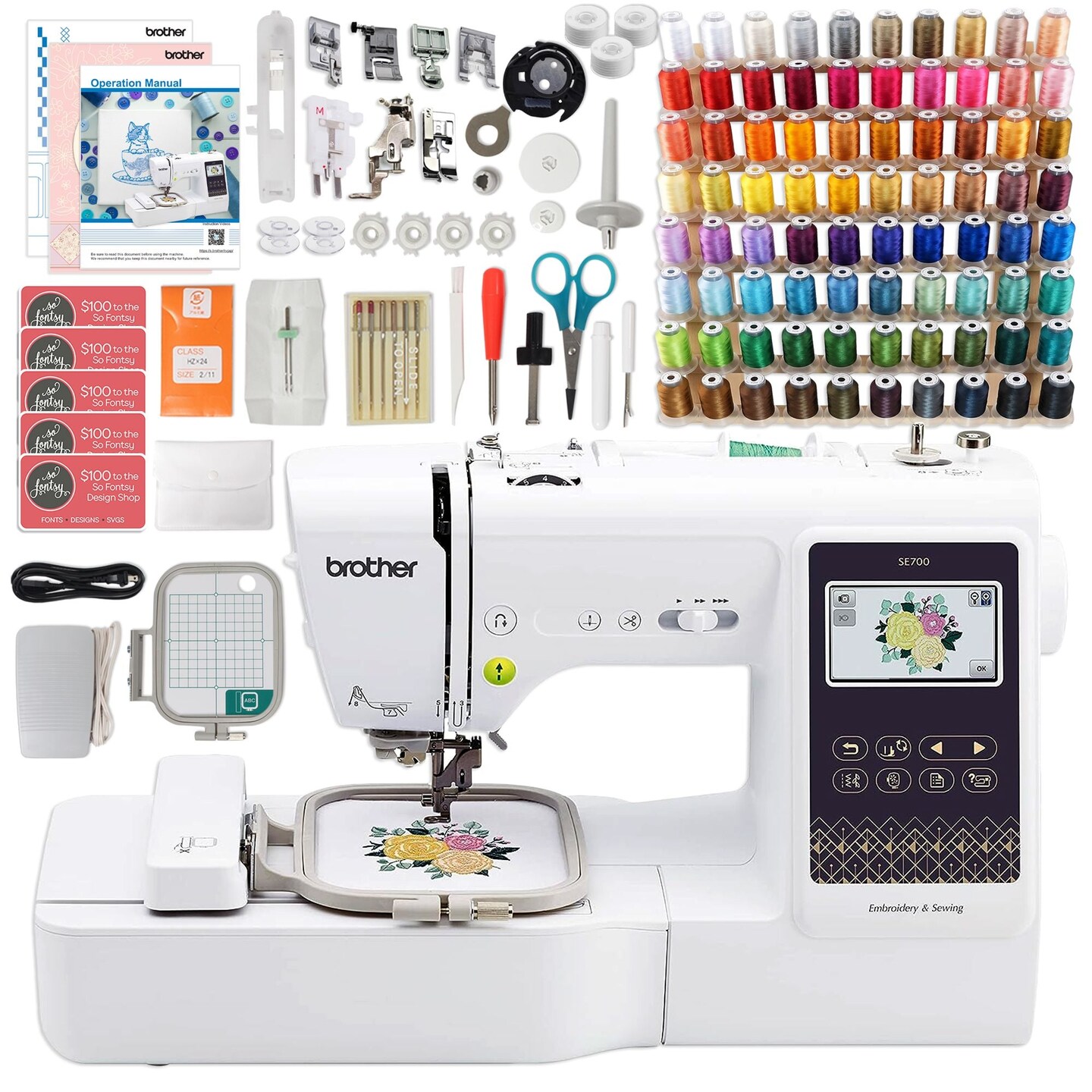 Brother SE700 Embroidery & Sewing Machine w/ 80 Embroidery Spools & Accessories