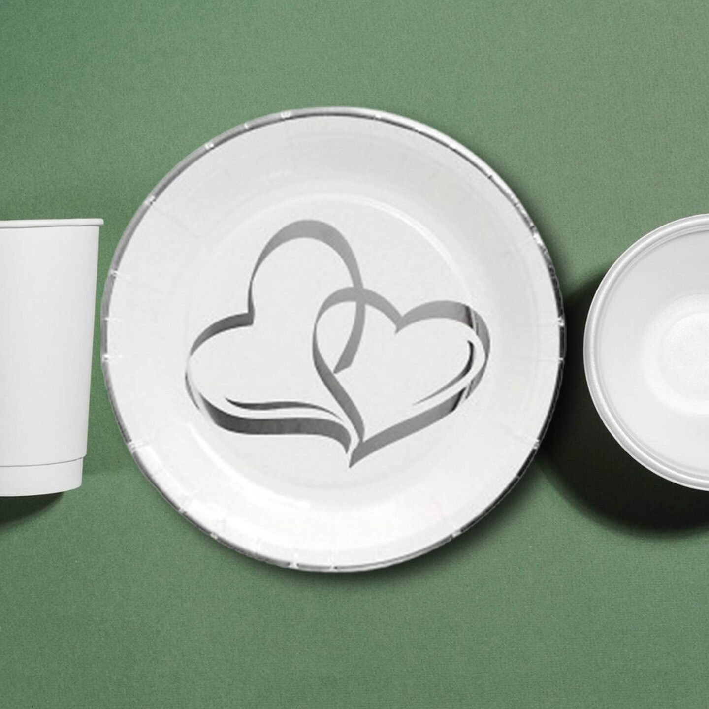 25 Count Silver Foil Two Hearts Paper Dessert Plates Perfect for Weddings and Bridal Showers