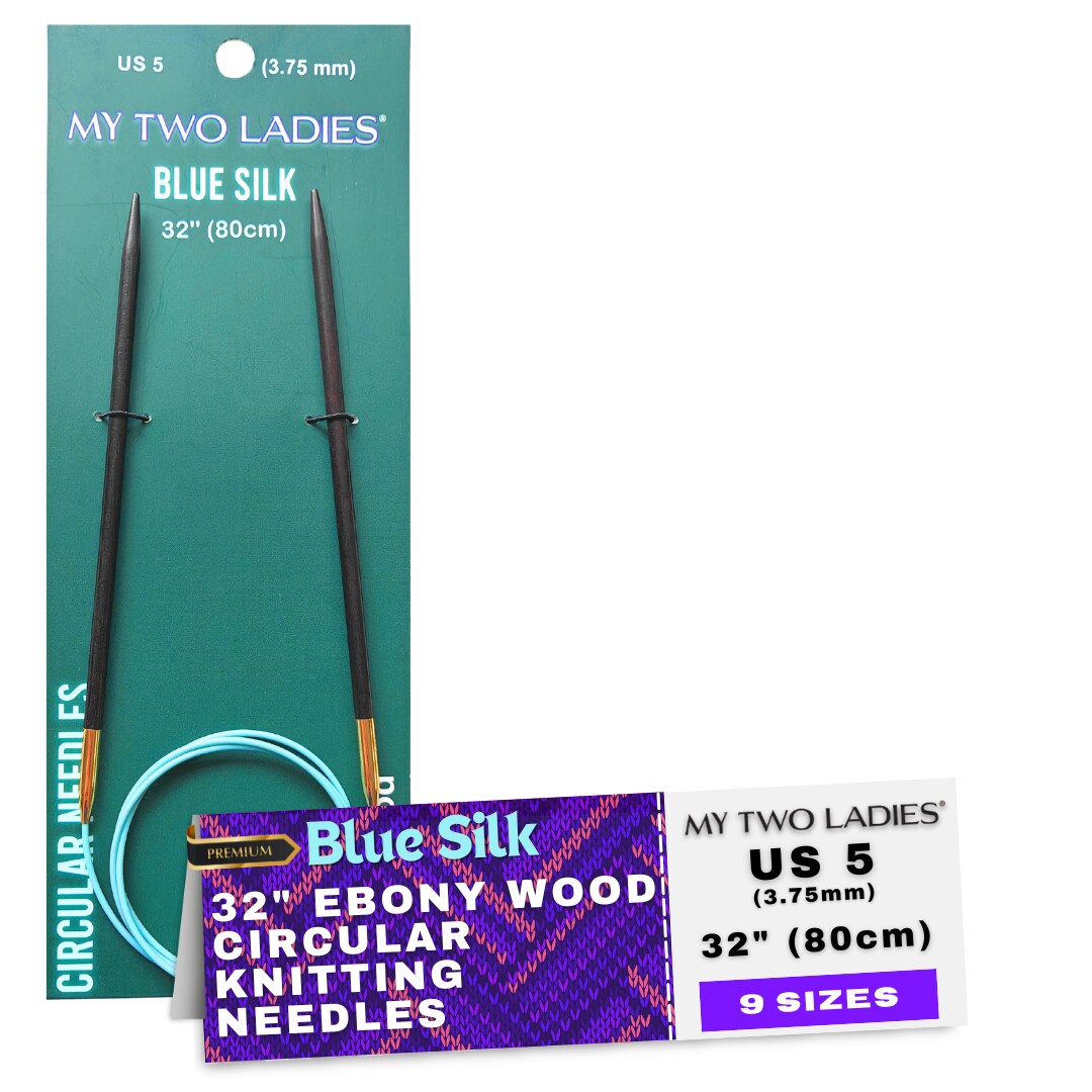 Blue Silk | 32" Circular Knitting Needles | Ebony | 9 Sizes