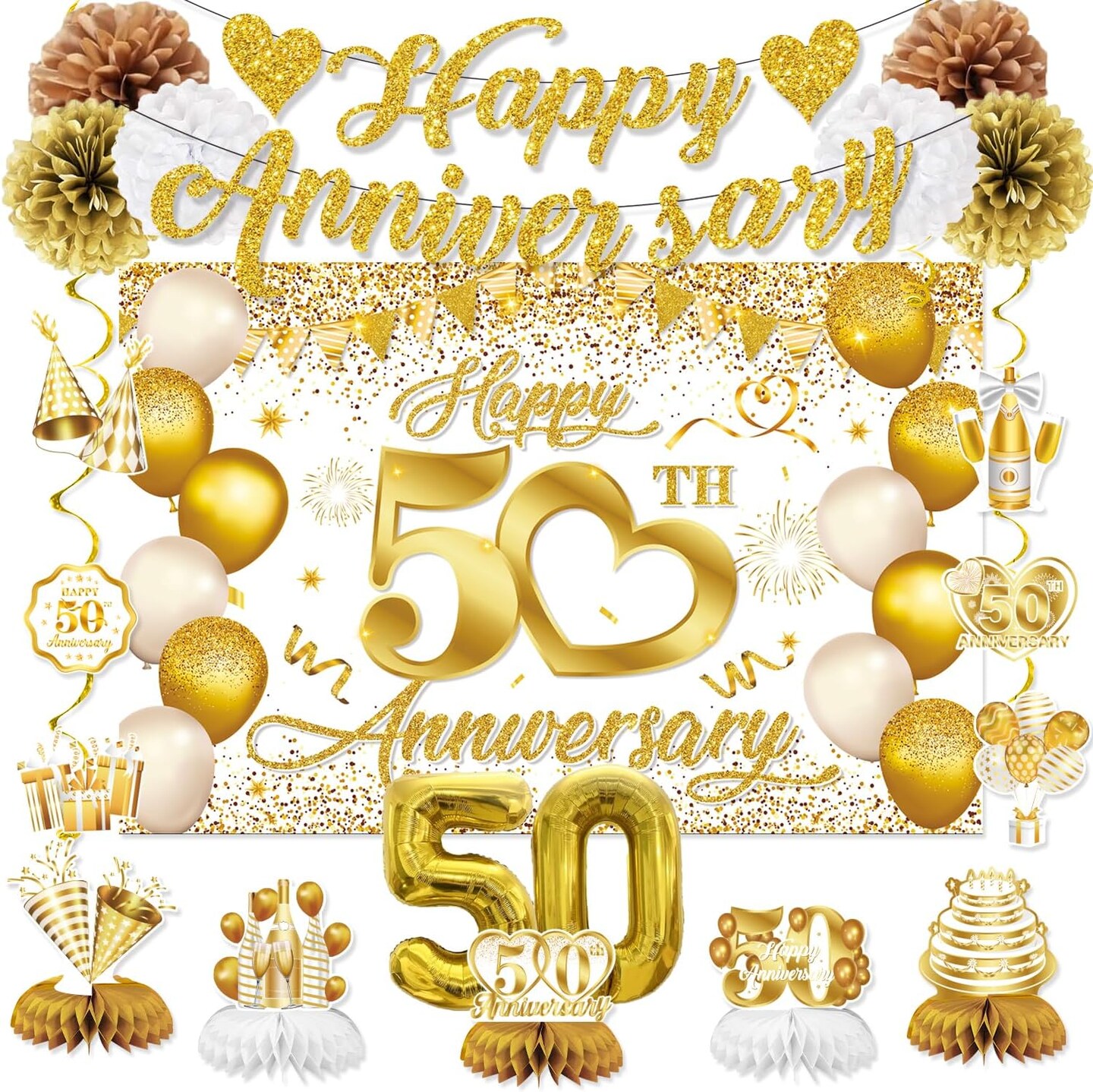 50th Wedding Anniversary Decorations - Happy 50th Anniversary Banner
