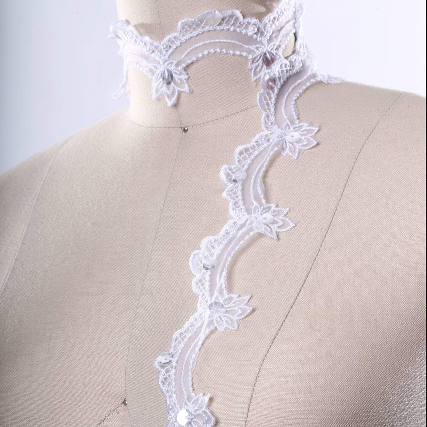 1 Yard 1 Inch White Sequined Polyester Bridal Flower Lace Trim