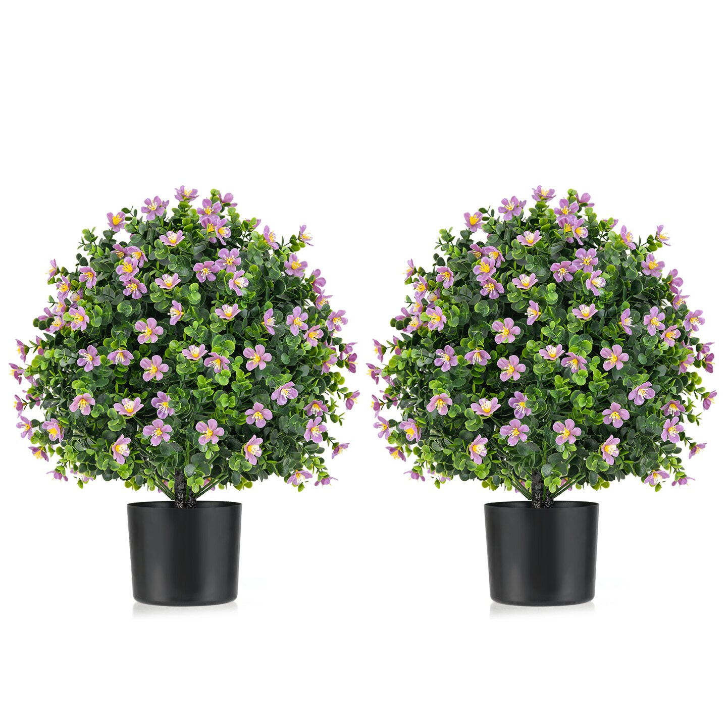 Artificial 2 Pack Topiary Ball Trees with Cement Pots Indoor or Outdoor