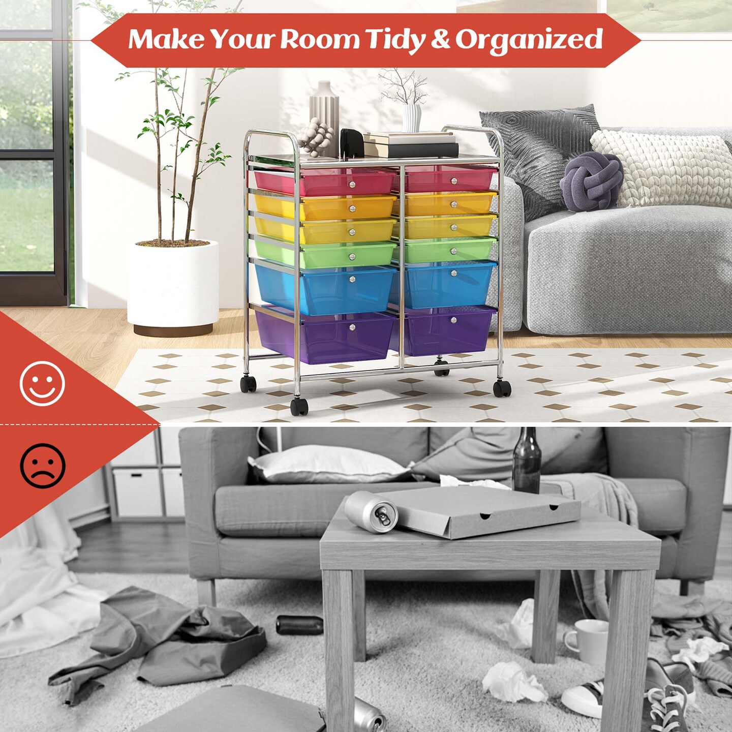 Costway 12 Drawers Rolling Cart Storage Mutlicolor Scrapbook Paper Studio Organizer Bins