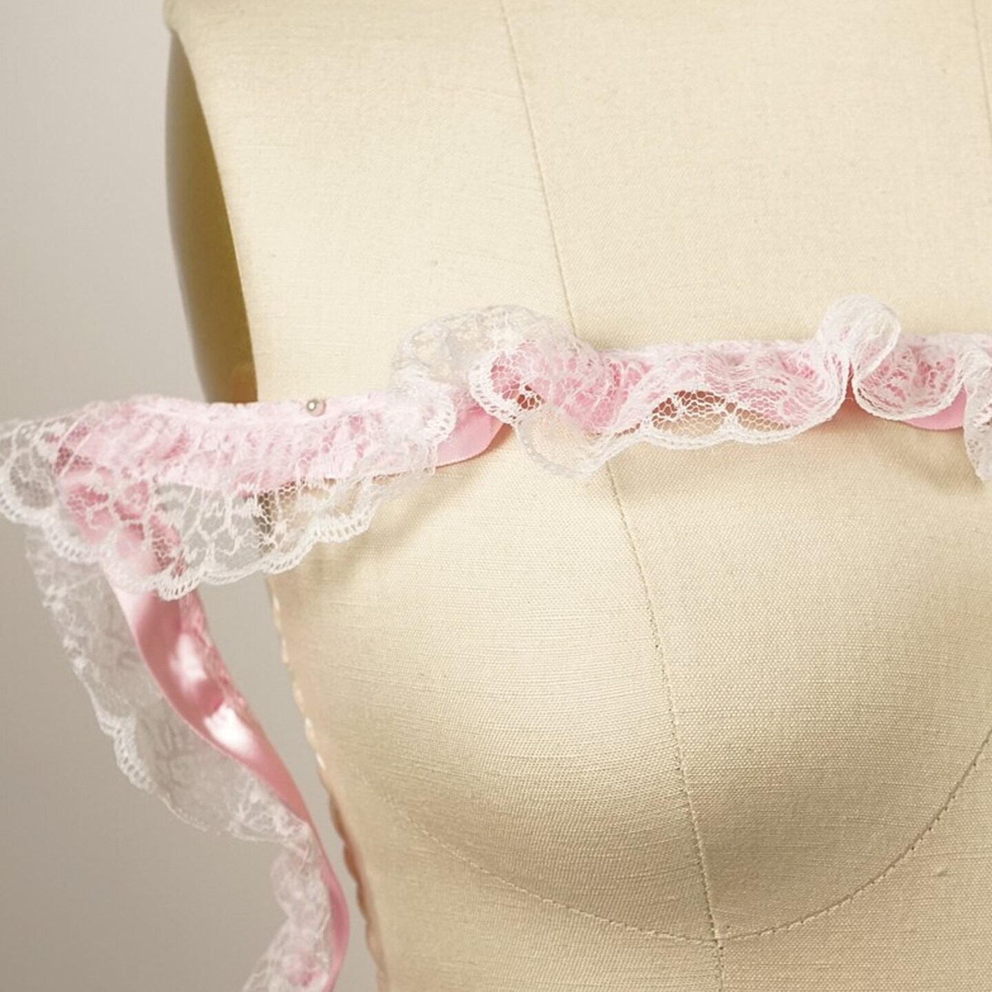 2 Yards Baby Pink Satin Trim With Polyester Lace Overlay Wide Ruffled Lace