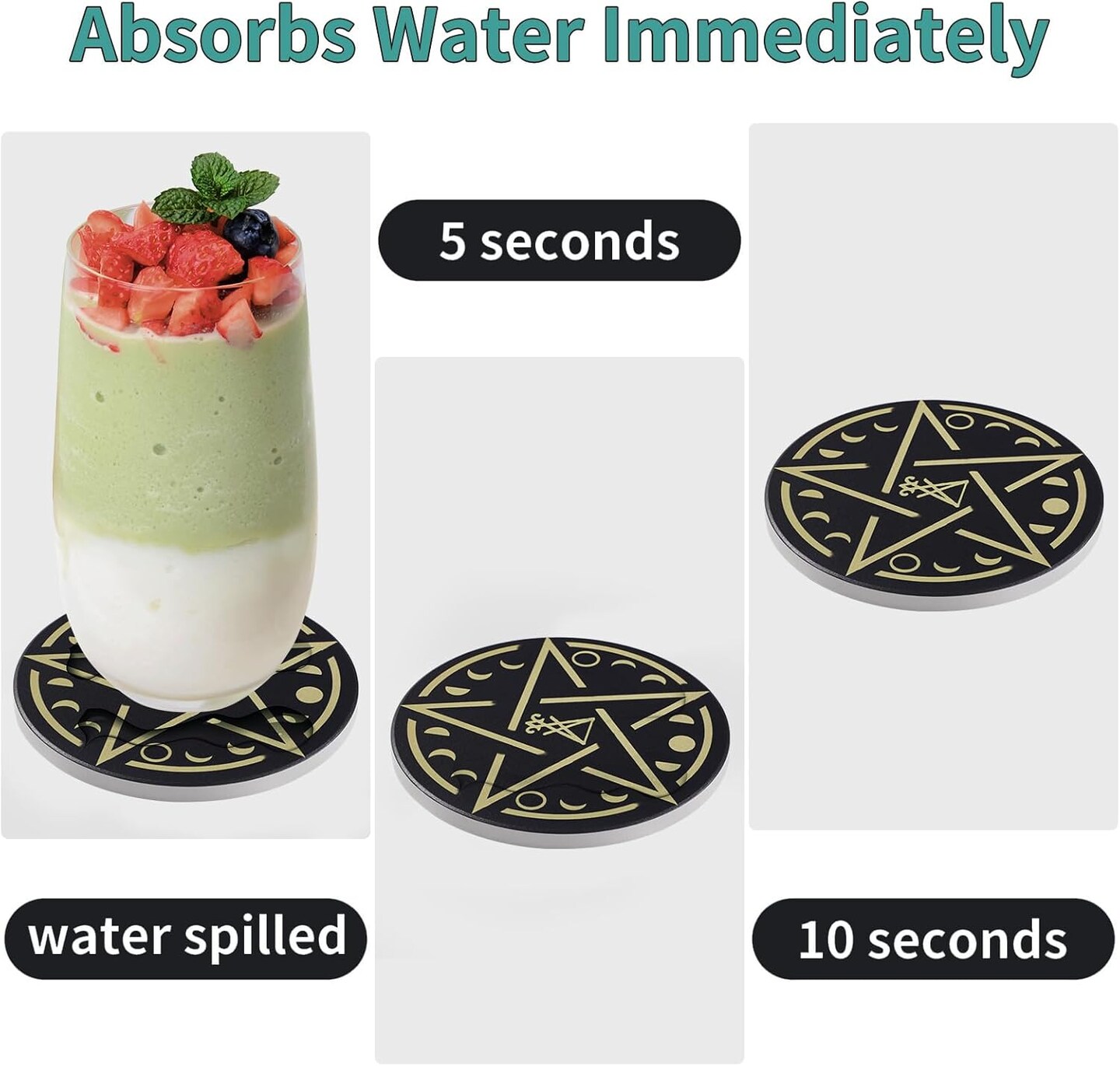 6 Pcs Funny Set with Holder,Witchy Coasters for Drinks,Kitchen Witch Decor