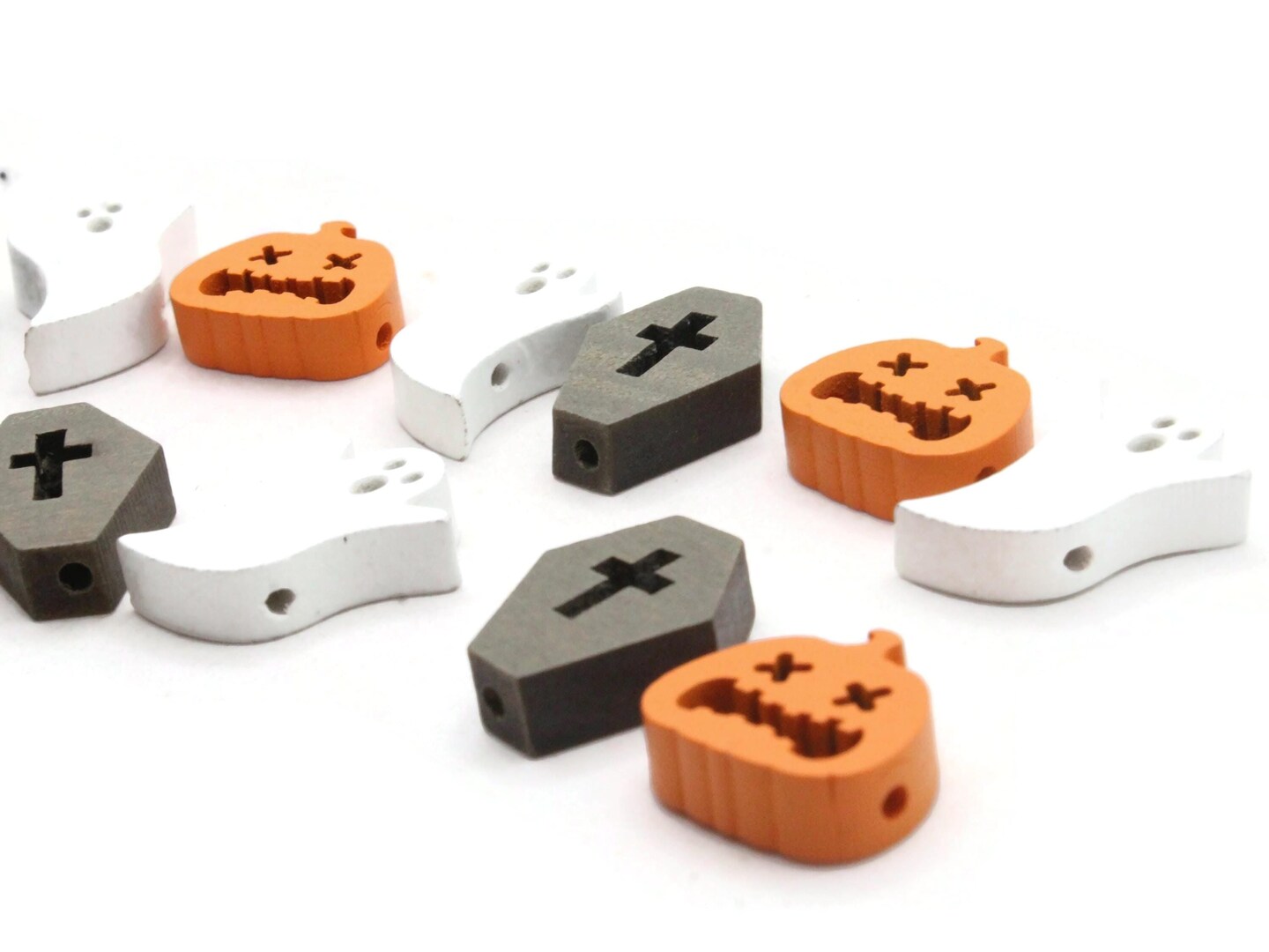 12 Mixed Spooky Halloween Beads to String Jack o lanterns, Ghosts and Graves