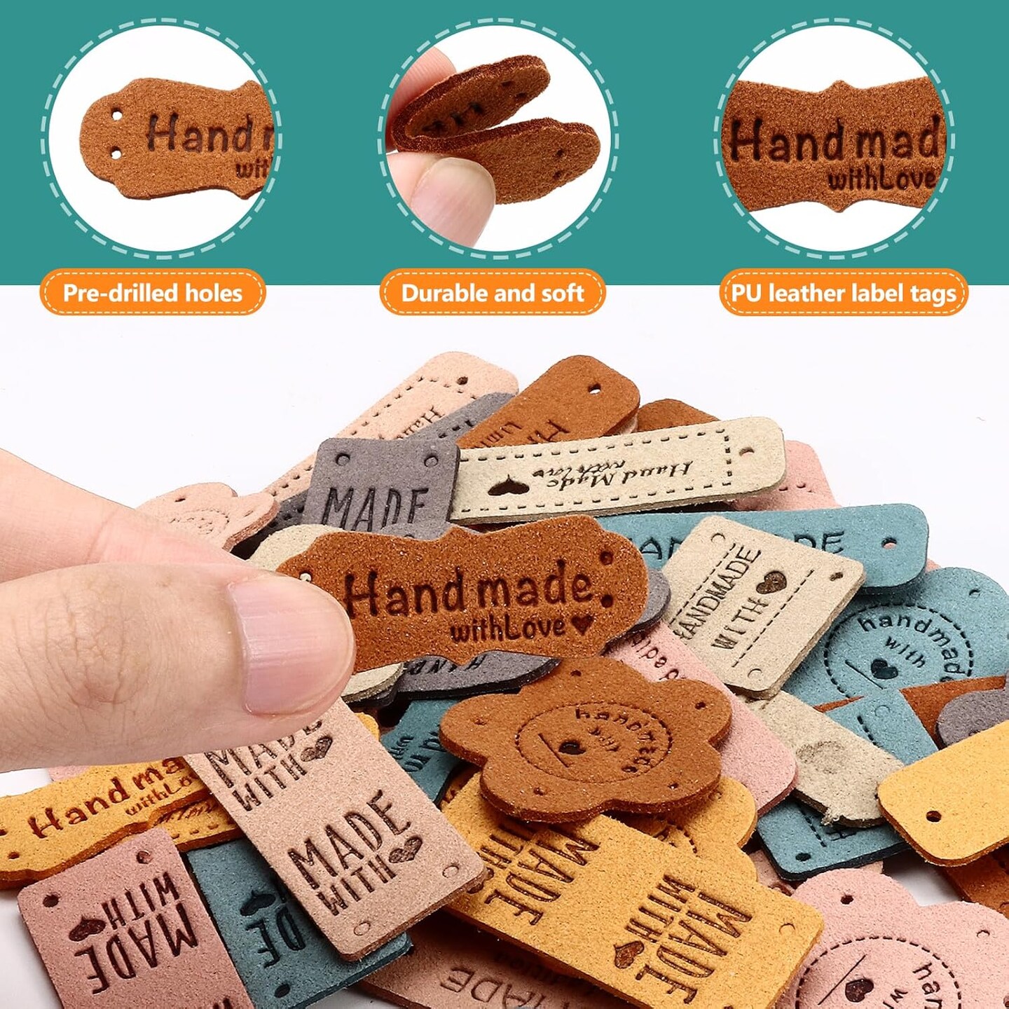 56 pcs Handmade Leather Labels for Crochet (Multicolor) | Michaels