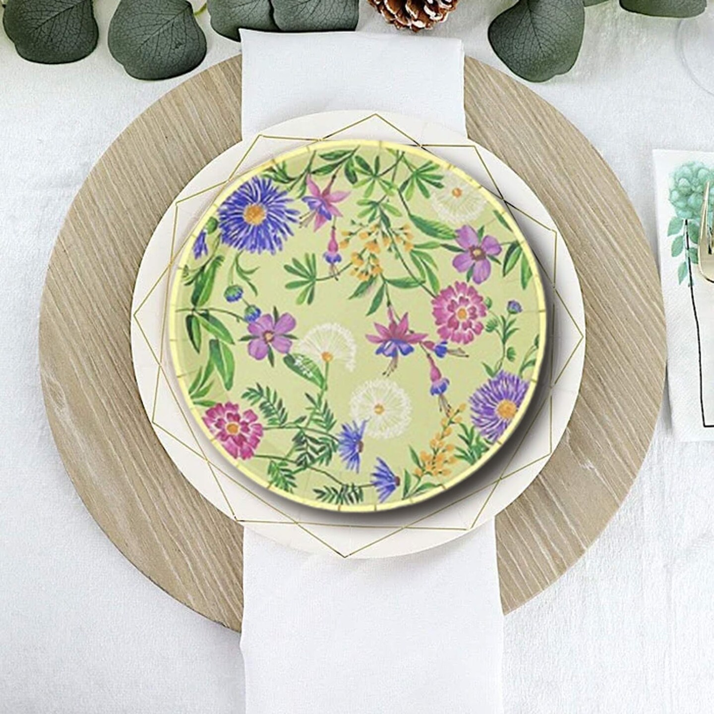 10 Count Wildflowers Small Paper Plates 7.25 Inch Floral Party Plates for Spring and Events