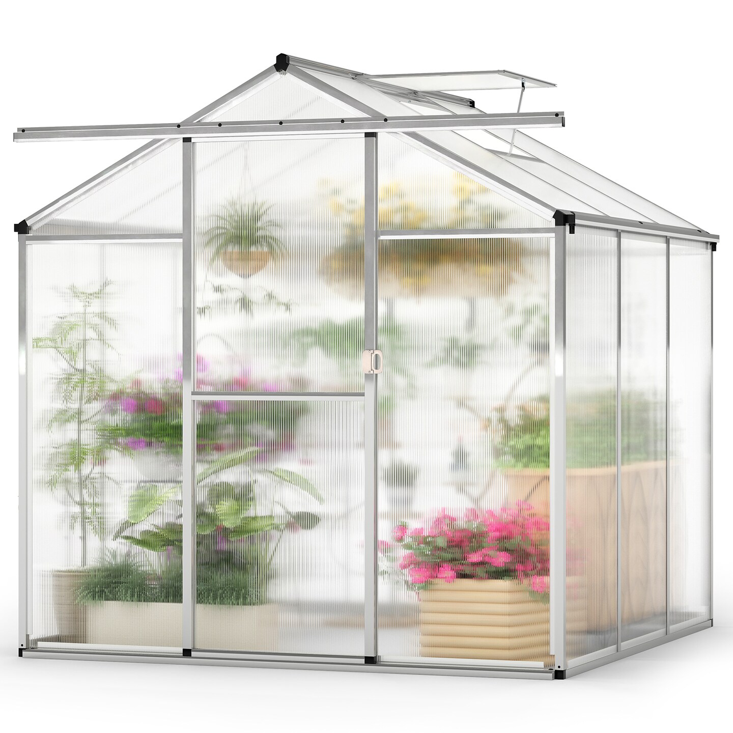 Transparent Polycarbonate Aluminum Walk-In Greenhouse with Vent and Gutter