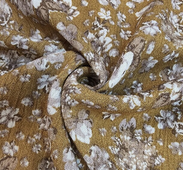 1 Yard Mustard Rayon Crinkle Crepon Fabric 50/52&#x22; Wide Lightweight 100% Rayon
