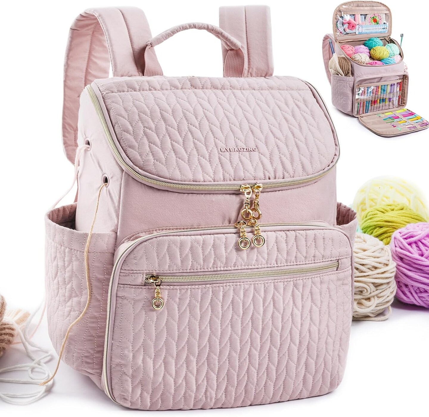 Knitting Bag Backpack, Large Crochet Backpack (PINK)
