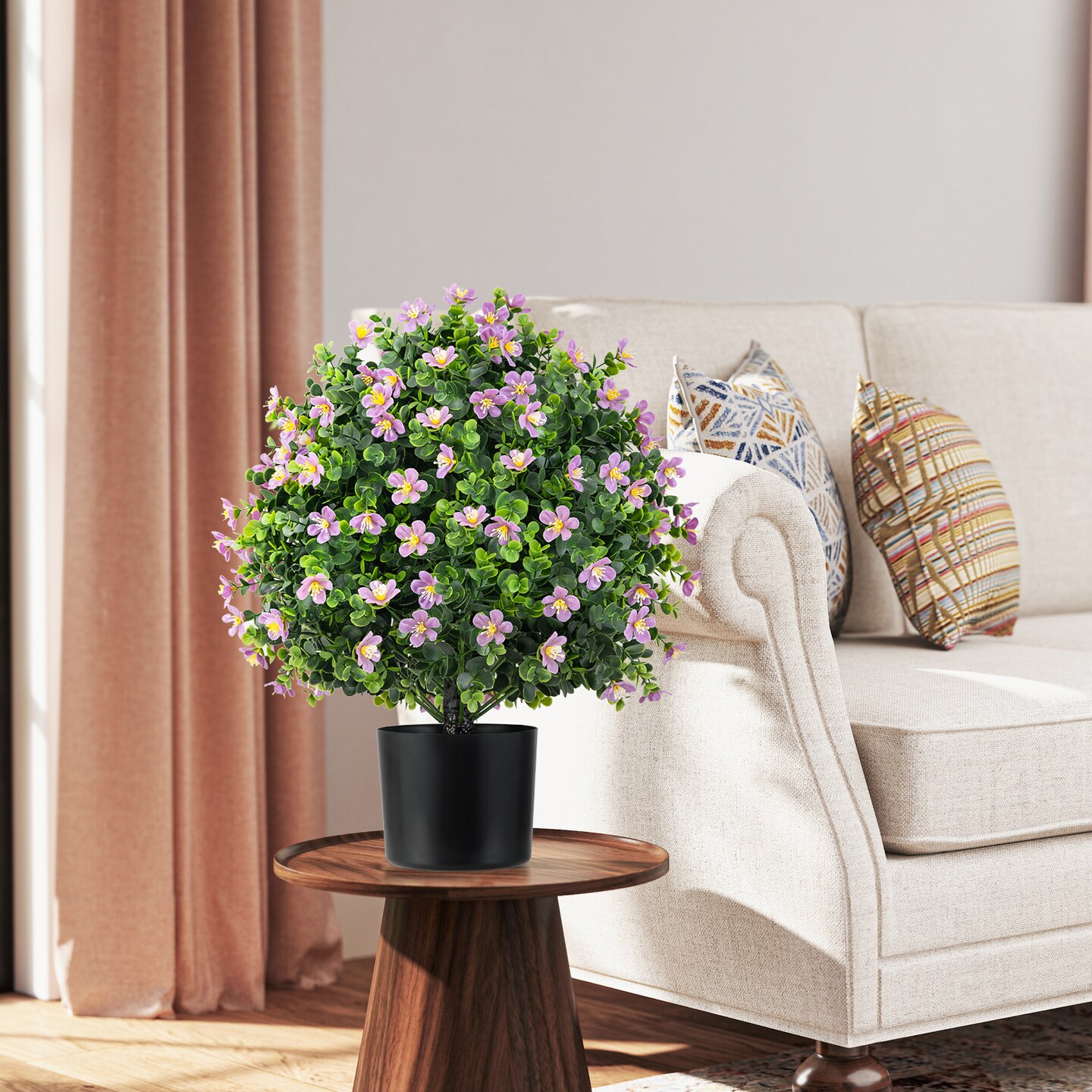 Artificial 2 Pack Topiary Ball Trees with Cement Pots Indoor or Outdoor