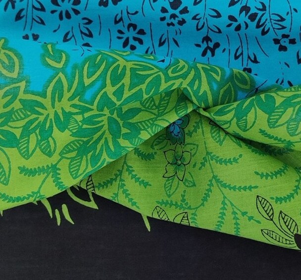 1 Yard Cotton Voile Fabric Double Border Navy or Turquoise Print 44/45" Width Apparel Fabric