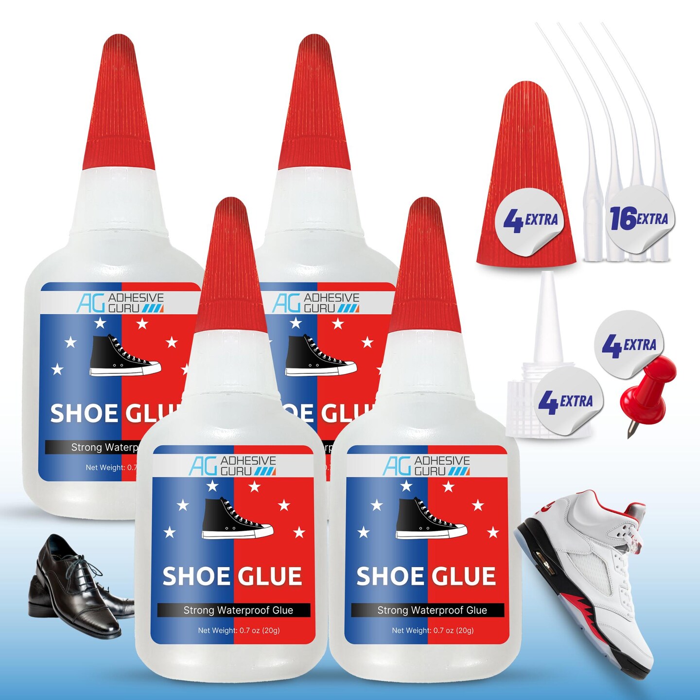 ADHESIVE GURU Shoe Glue 0.7 oz – Fast-Drying Strong CA Adhesive for Leather, Rubber, Shoe Repairs, Clear Finish, Water-resistant