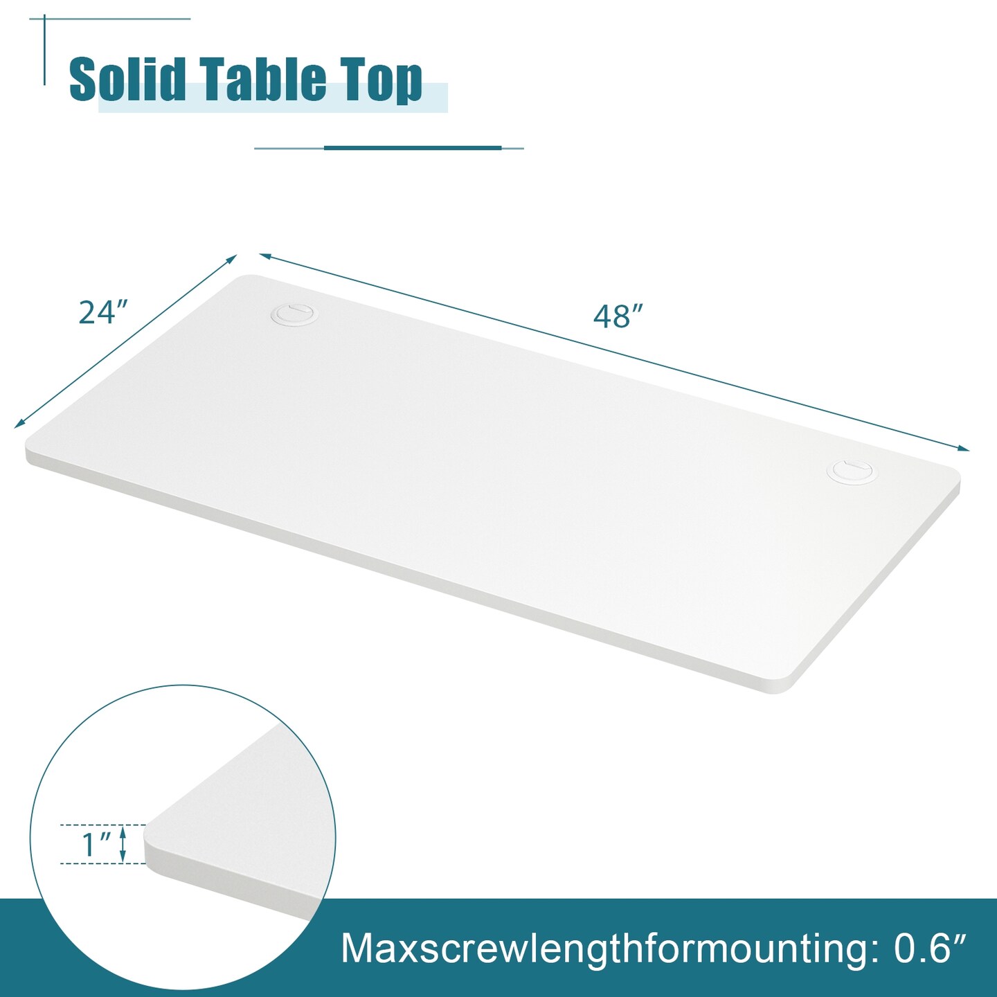 Large 48 Inch White Desk Tabletop Wooden Surface with Cable Management and Rounded Corners (Only Tabletop)