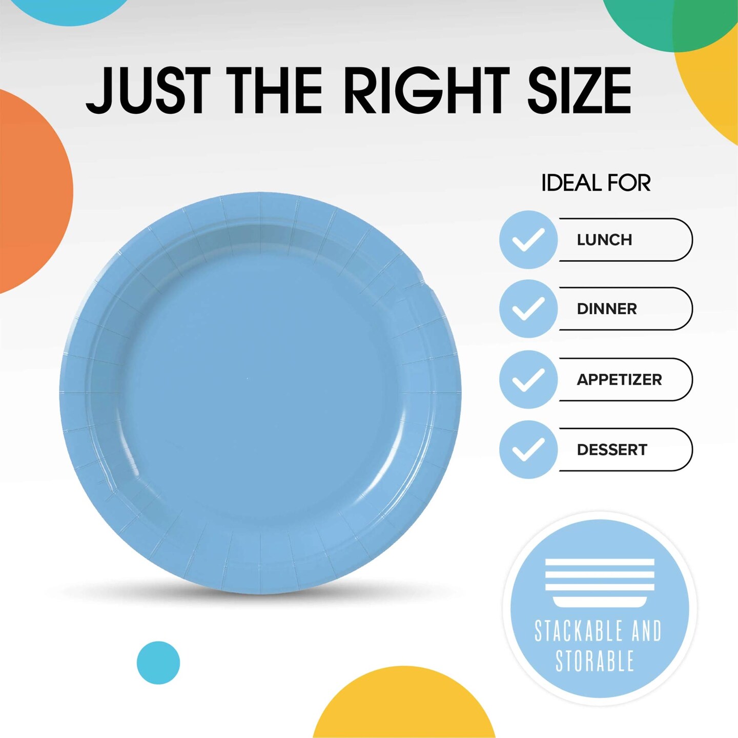 50 Count Light Blue Paper Plates Durable Disposable Elegant Party Plates For Events 7&#x22;