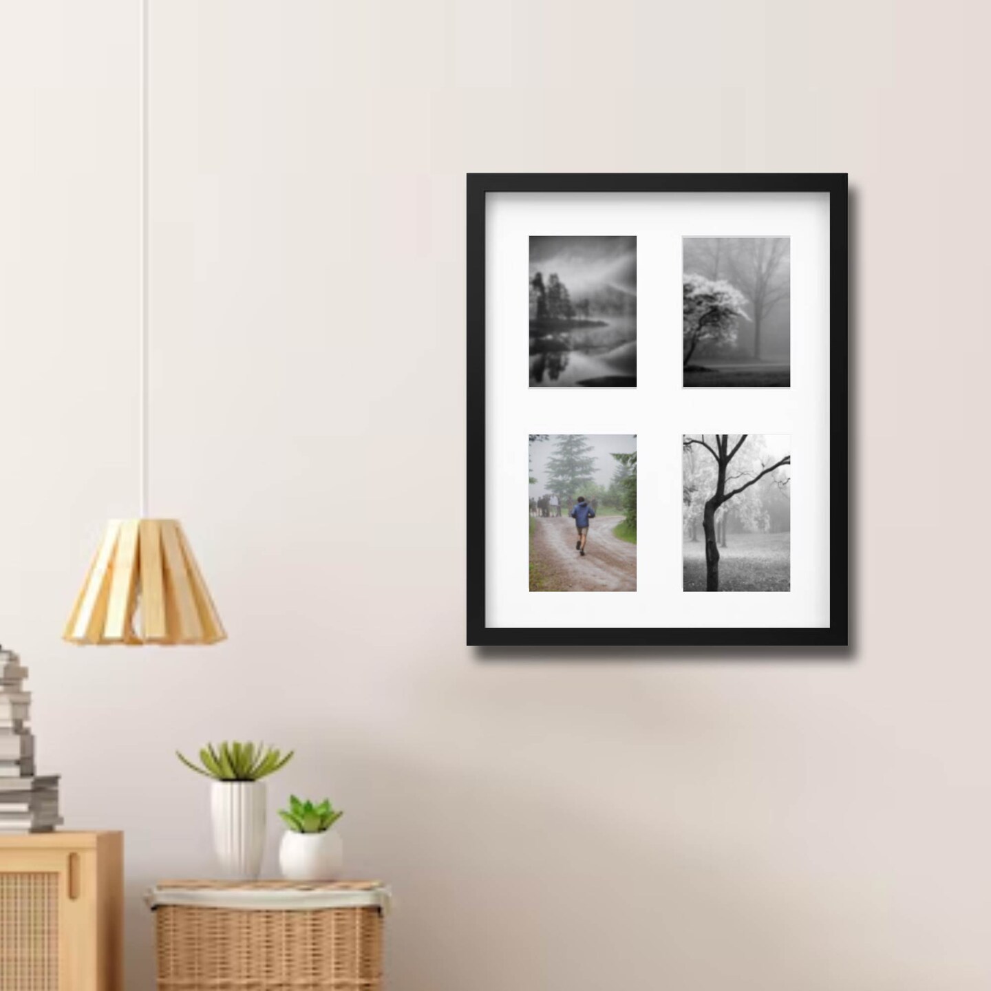 Black Multi-Photo Frame for 4 Pictures 15 ¾" x 19 ¾" Versatile Display with Acid-Free Mat & Plastic Front Protection