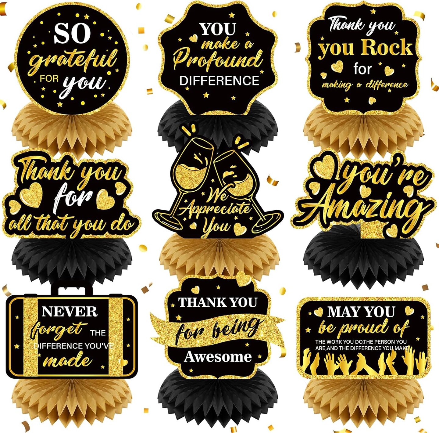 9Pcs We Appreciate You Decorations Black Gold
