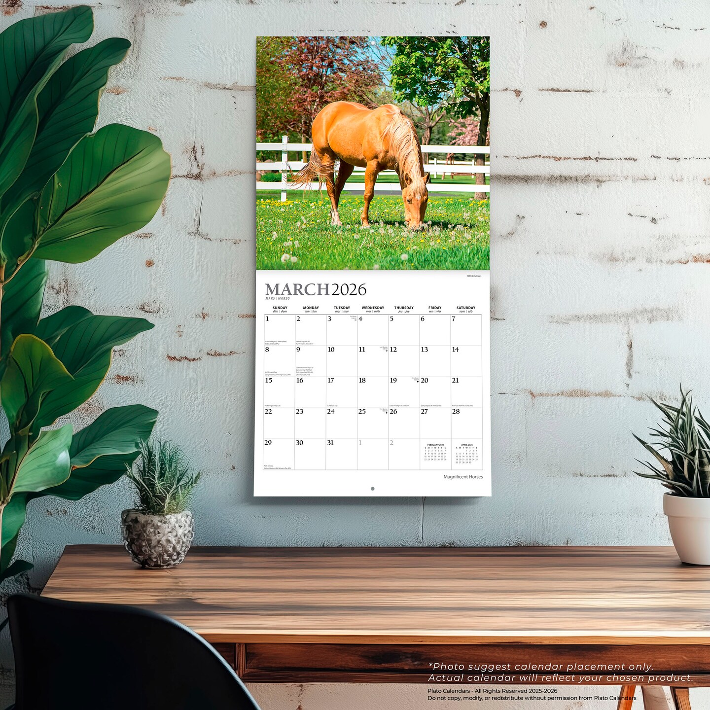 Magnificent Horses | 2026 12 x 24 Inch (Hanging) Monthly Square Wall Calendar | Foil Stamped Cover