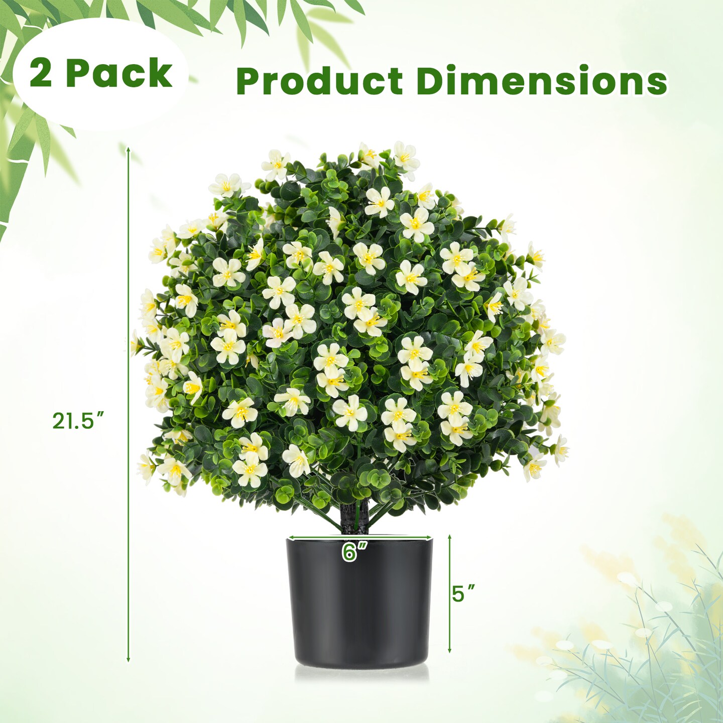 Artificial 2 Pack Topiary Ball Trees with Cement Pots Indoor or Outdoor