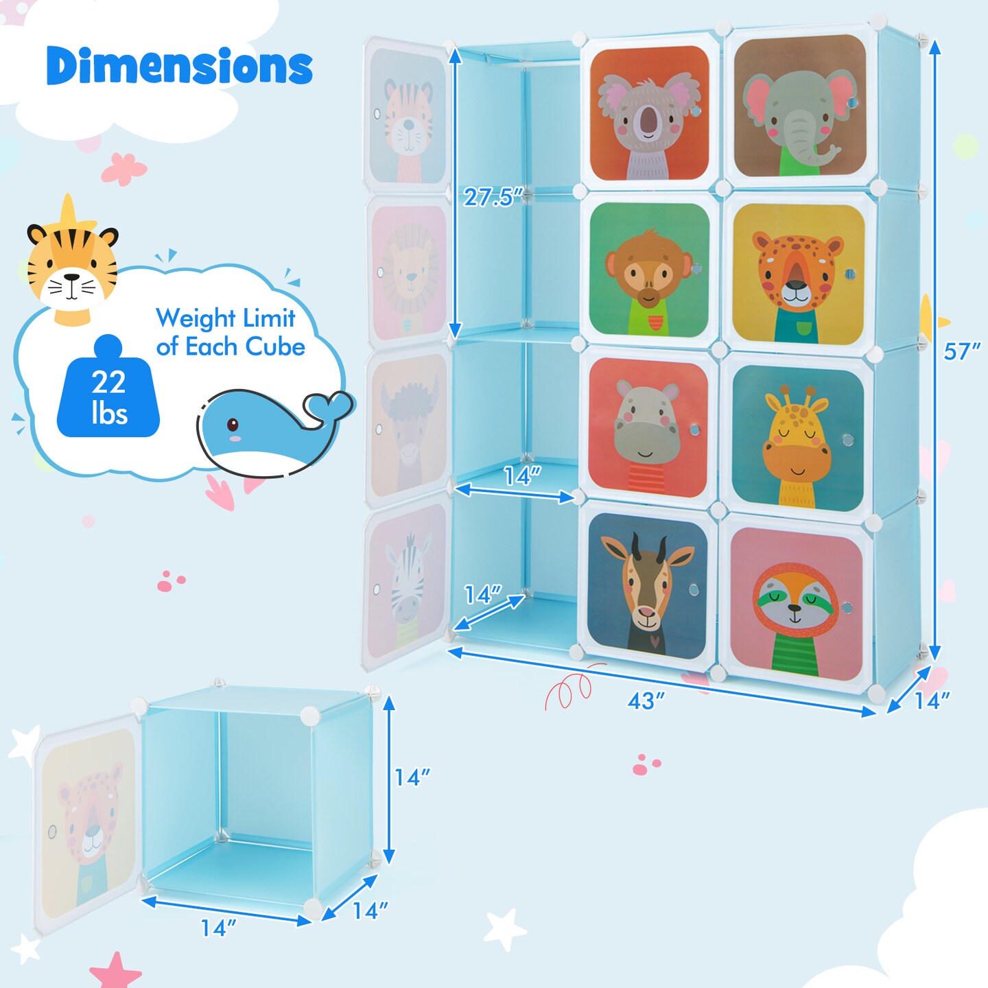 12 Cube Kids Closet with Hanging Rod and Storage Doors for Easy Organization