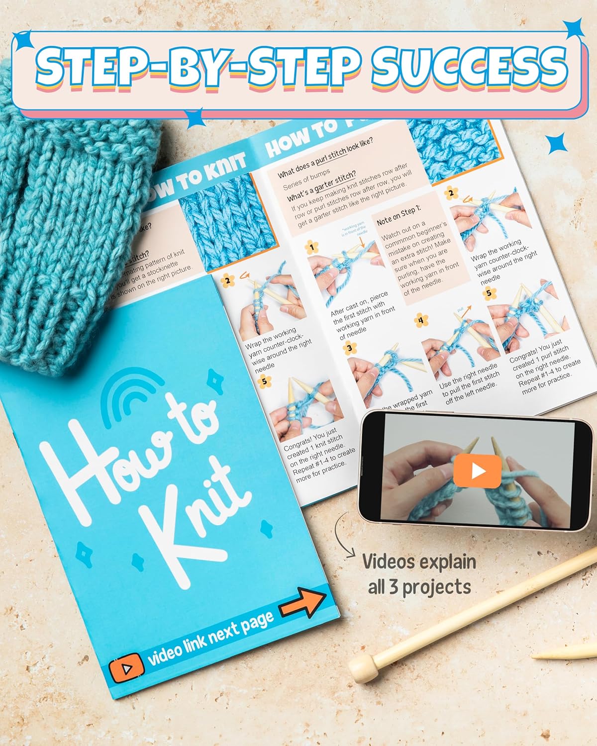 Complete Knitting Kit for Beginners (Teal) 9.8 x 7 x 2.75 inches