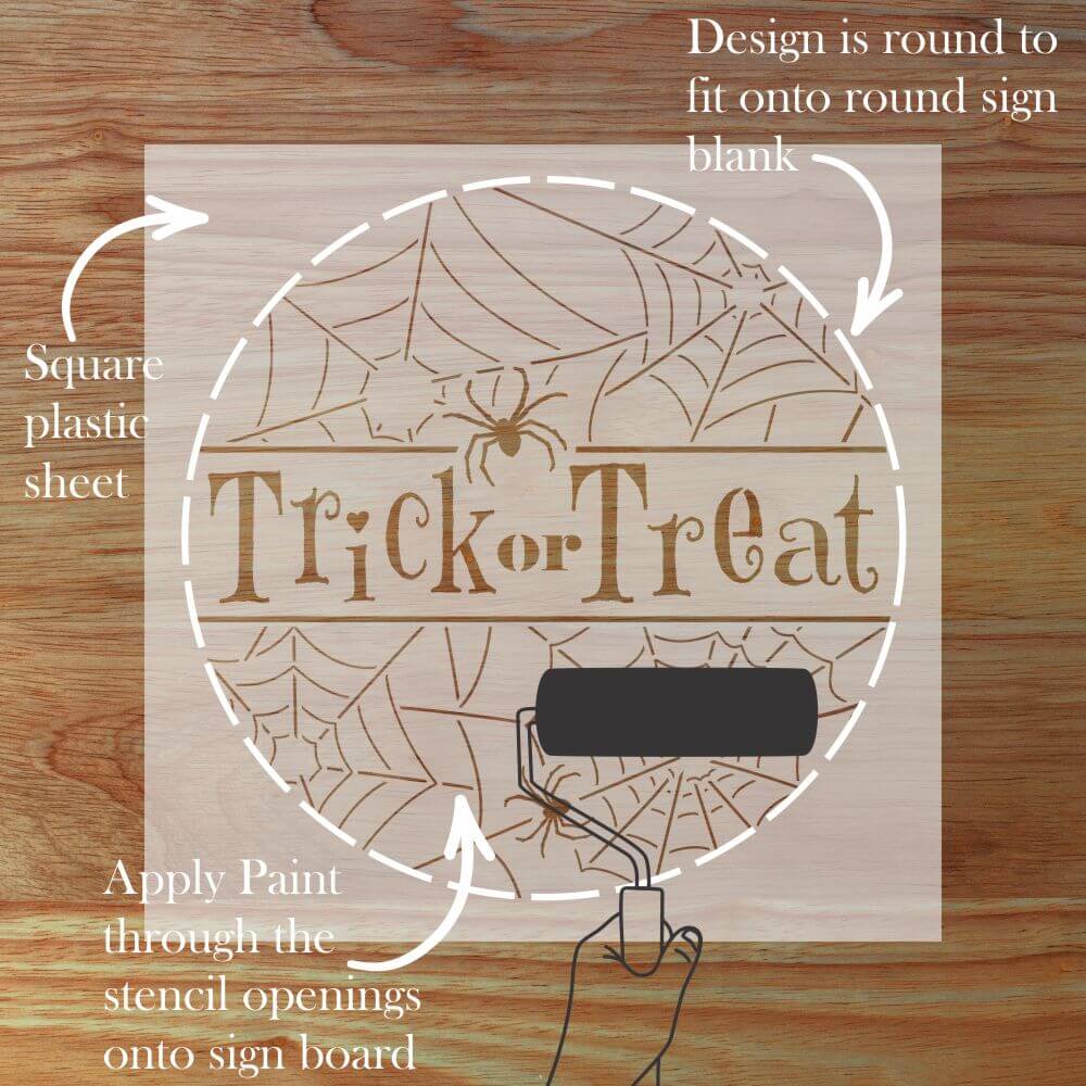 Trick or Treat Halloween Round Sign Stencil | Sign Stencil | DIY Sign Stencil | Round Stencil | Designer Stencils |